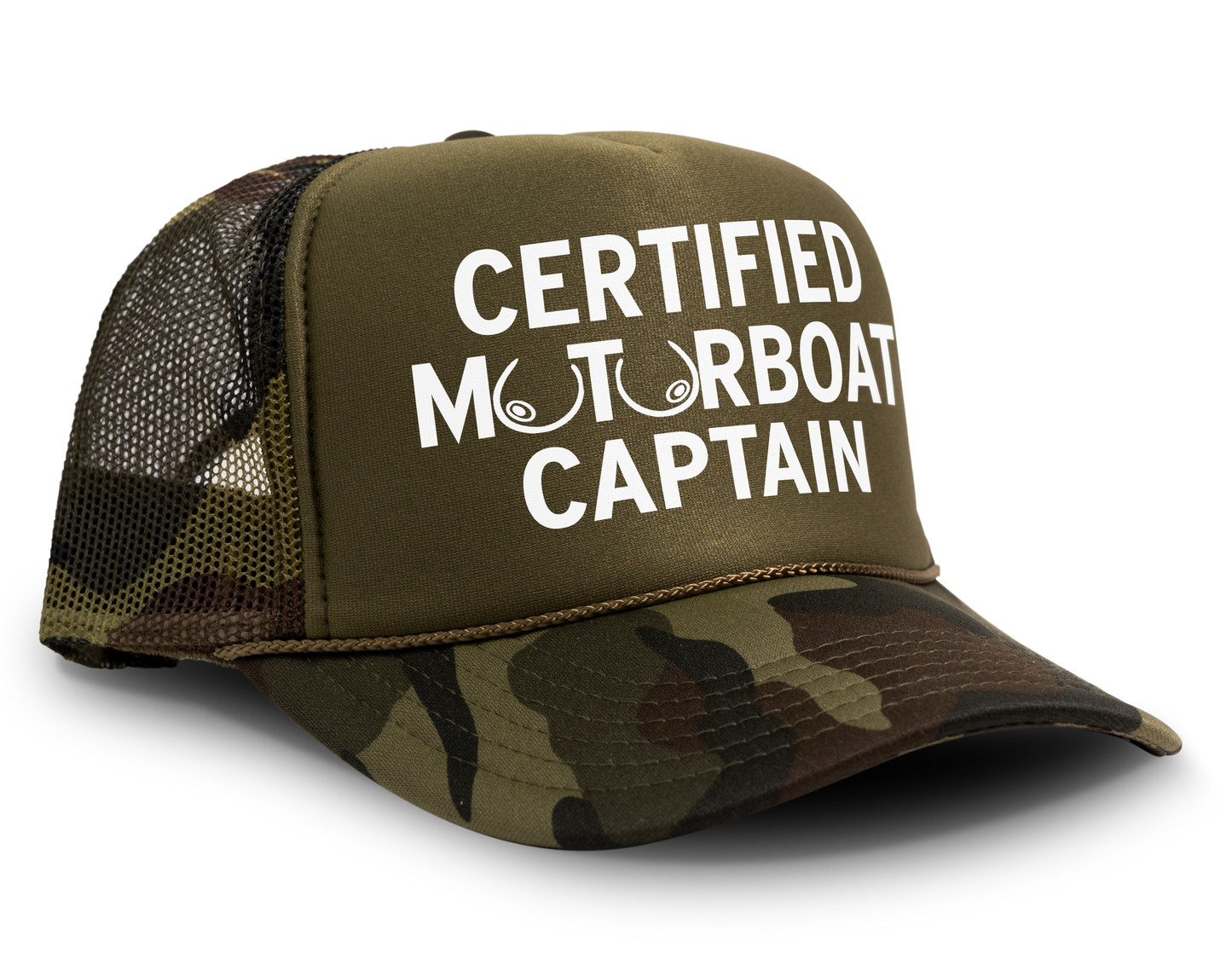 Certified Motorboat Captain Funny Party Boobs Snapback Mesh Trucker Hat