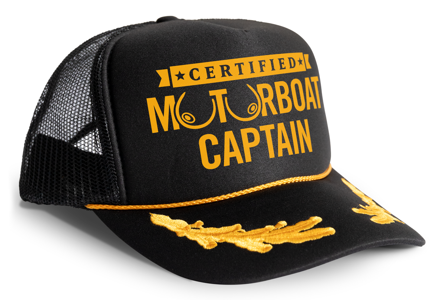 Certified Motorboat Captain Funny Party Boobs Snapback Mesh Trucker Hat