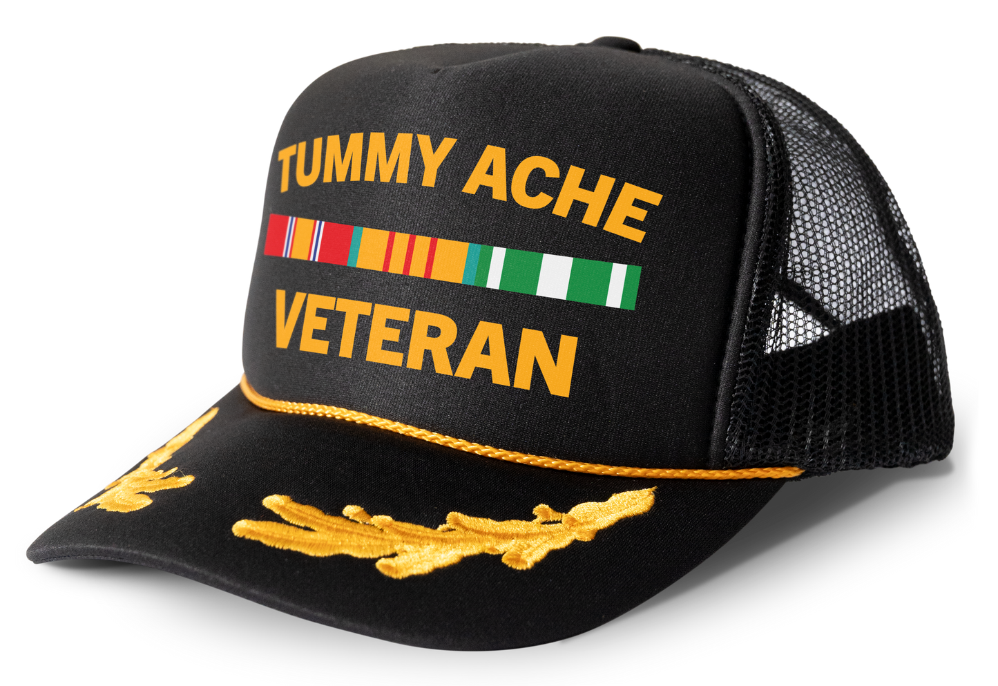 Tummy Ache Veteran Parody Funny Trucker Hat Mesh Snapback Cap