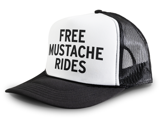 Free Mustache Rides Funny Party Snapback Mesh Trucker Hat