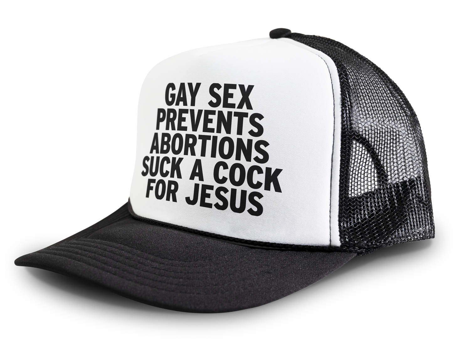 Gay Sex Prevents Abortions Suck a Cock For Jesus Funny Gay Party Snapback Mesh Trucker Hat