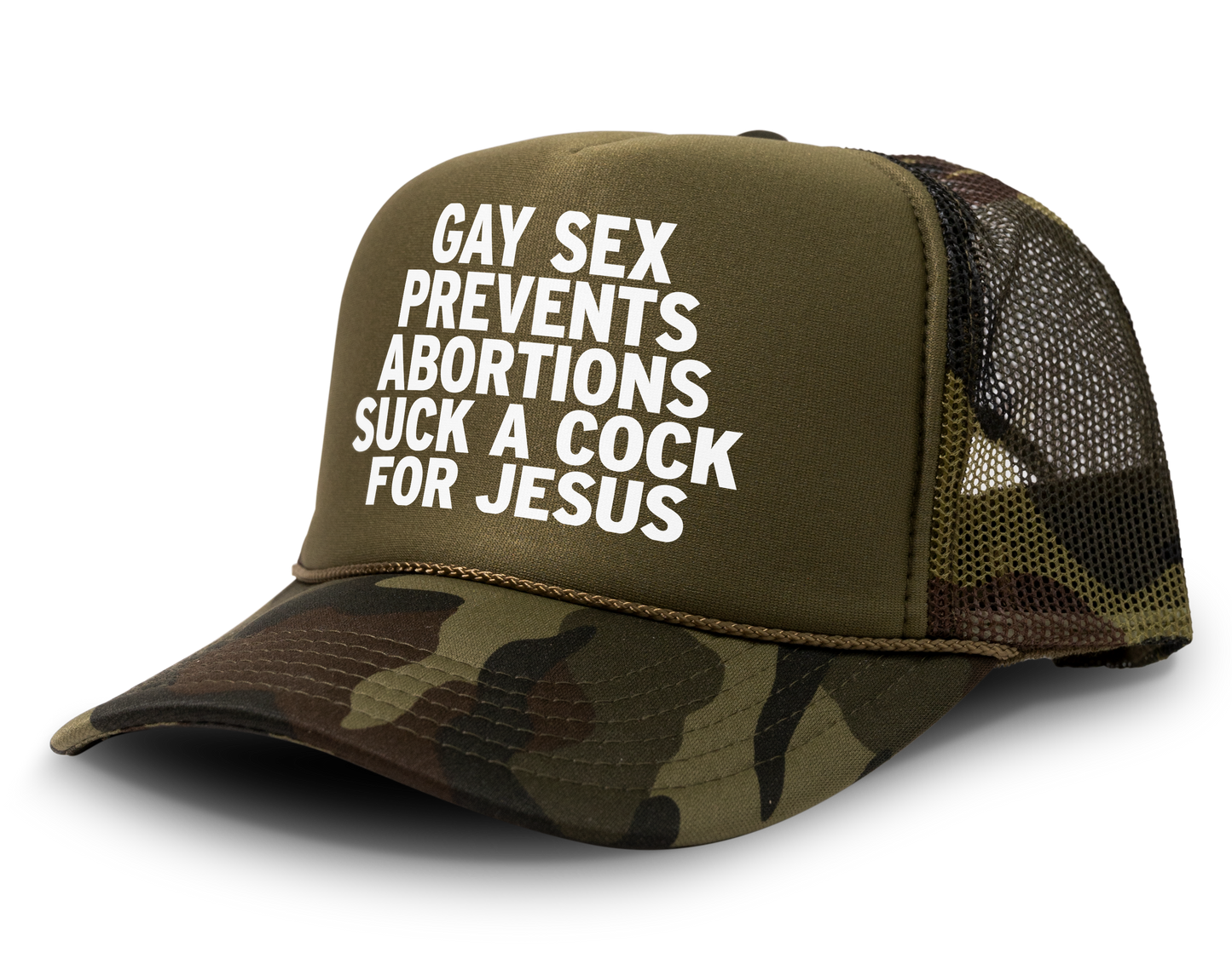 Gay Sex Prevents Abortions Suck a Cock For Jesus Funny Gay Party Snapback Mesh Trucker Hat