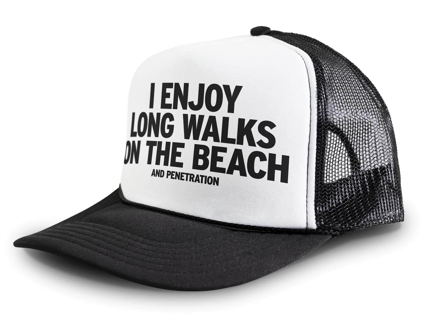 I Enjoy Long Walks on the Beach and Penetration Funny Party Snapback Mesh Trucker Hat