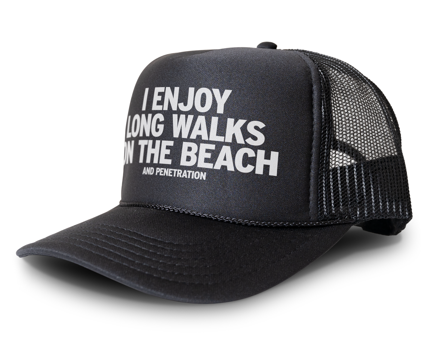 I Enjoy Long Walks on the Beach and Penetration Funny Party Snapback Mesh Trucker Hat