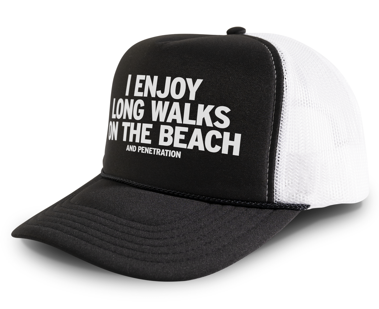 I Enjoy Long Walks on the Beach and Penetration Funny Party Snapback Mesh Trucker Hat