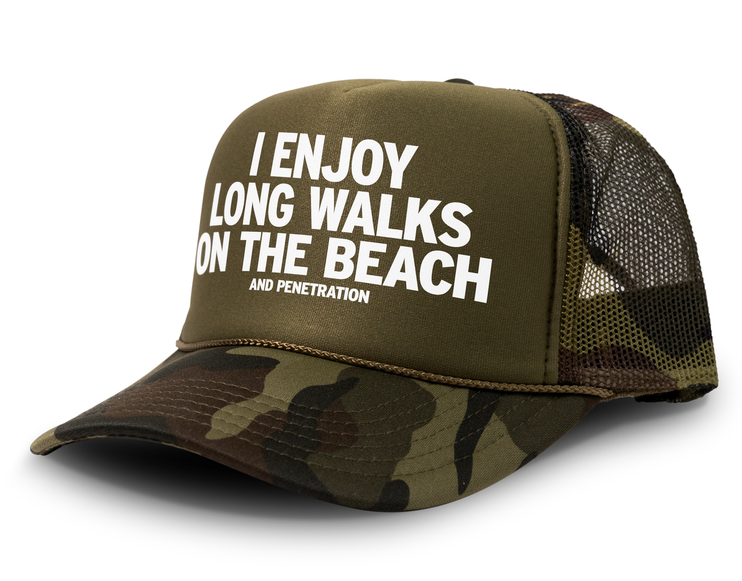 I Enjoy Long Walks on the Beach and Penetration Funny Party Snapback Mesh Trucker Hat