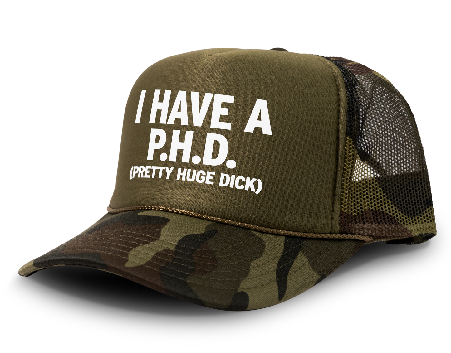 I Have A PHD - Pretty Huge Dick Funny Party Snapback Mesh Trucker Hat