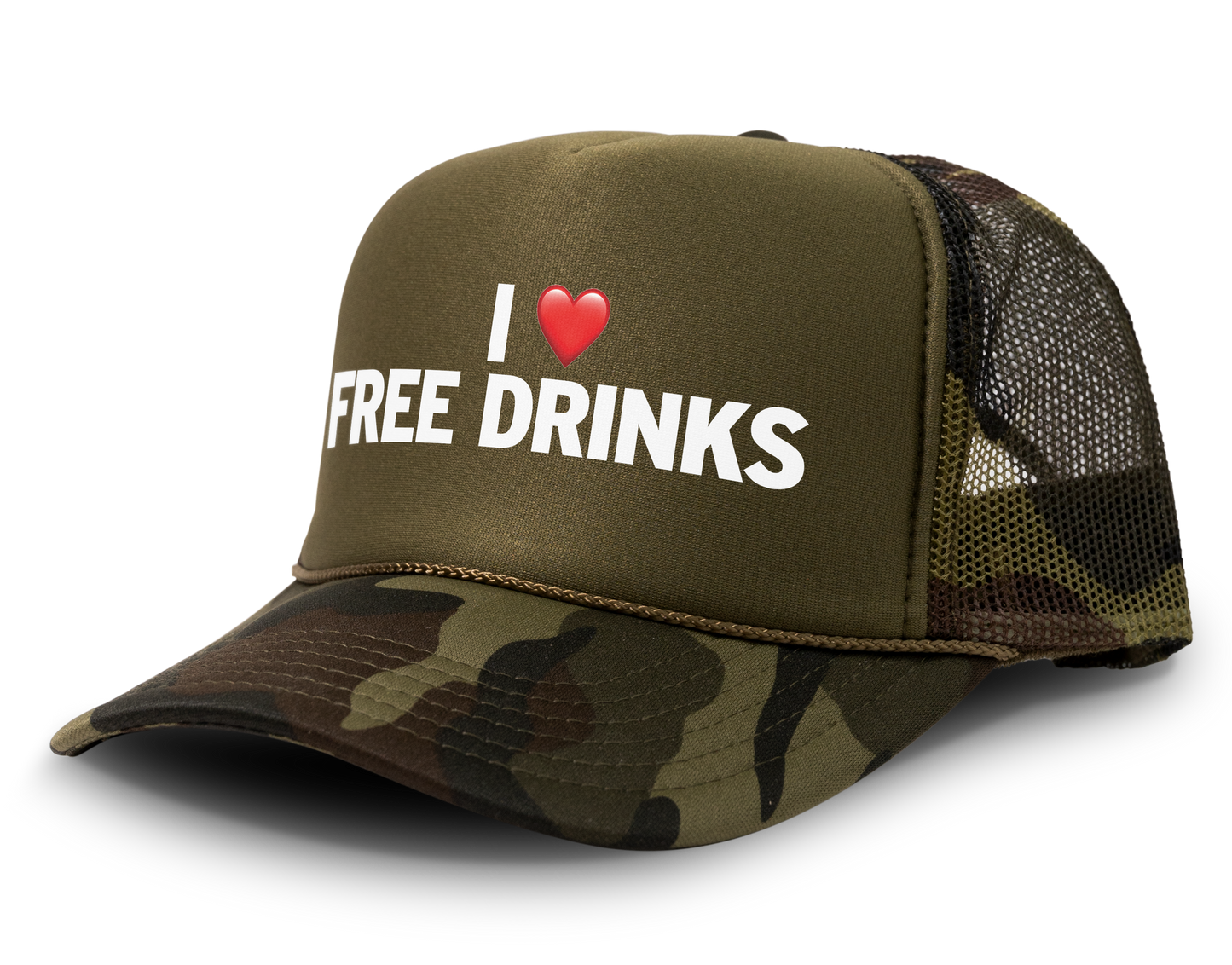 I Love Free Drinks Funny Party Snapback Mesh Trucker Hat
