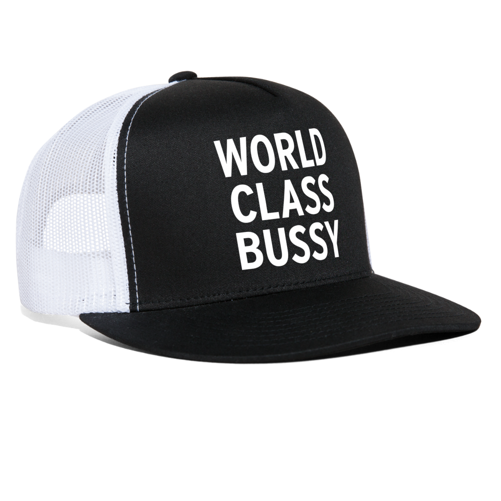 World Class Bussy Funny Gay Party Snapback Mesh Trucker Hat - black/white