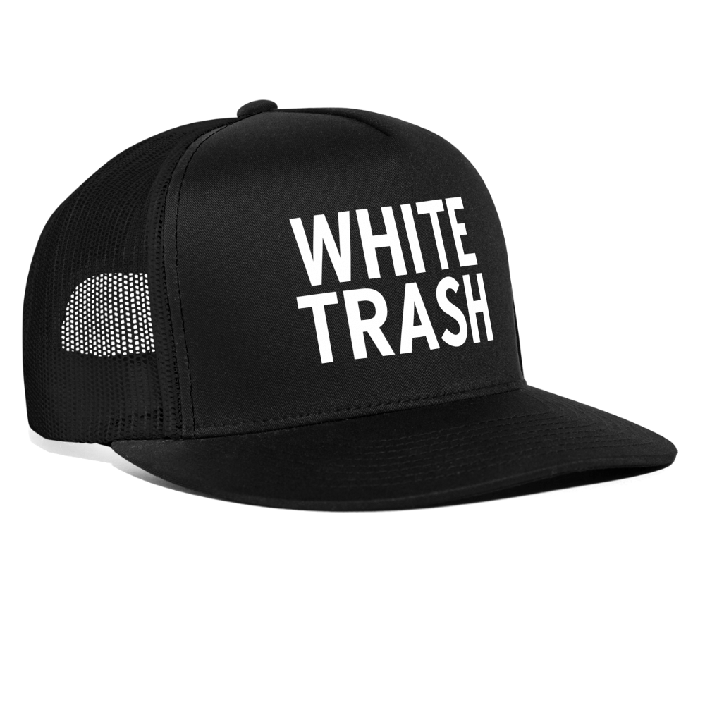 White Trash Funny Party Snapback Mesh Trucker Hat - black/black