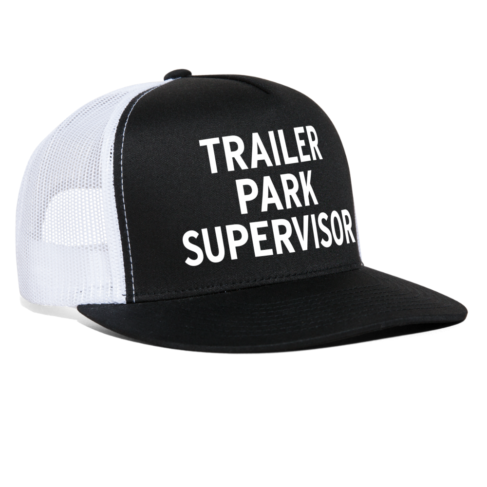 Trailer Park Supervisor Funny Party Snapback Mesh Trucker Hat - black/white
