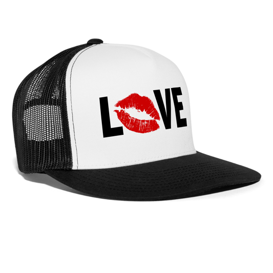 Love Kiss Lips Sexy Snapback Mesh Trucker Hat - white/black