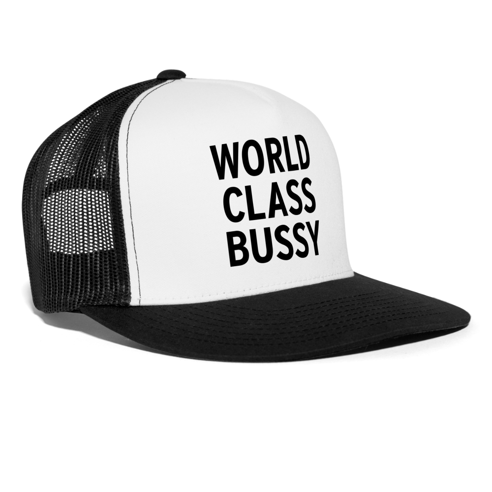 World Class Bussy Funny Gay Party Snapback Mesh Trucker Hat - white/black