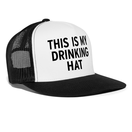 This Is My Drinking Hat Funny Party Snapback Mesh Trucker Hat - white/black