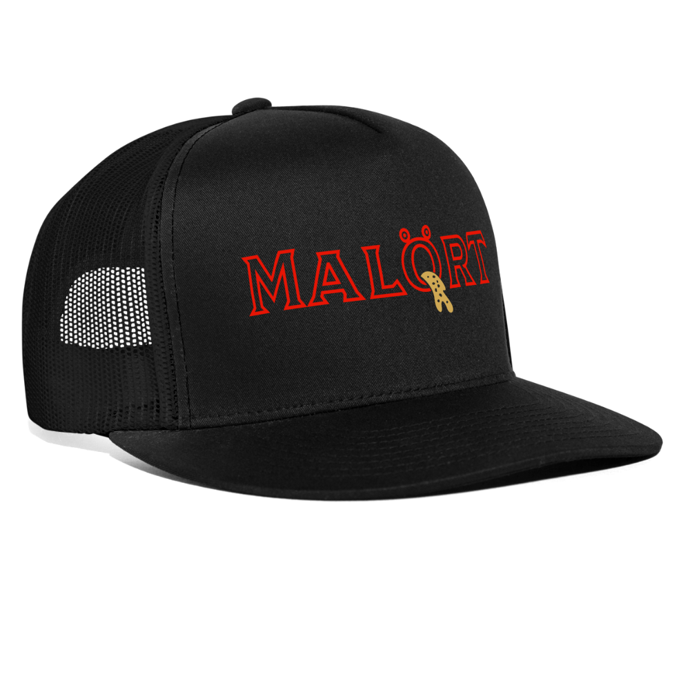 Malort Puke Parody Funny Drinking Hat Snapback Mesh Trucker Hat - black/black