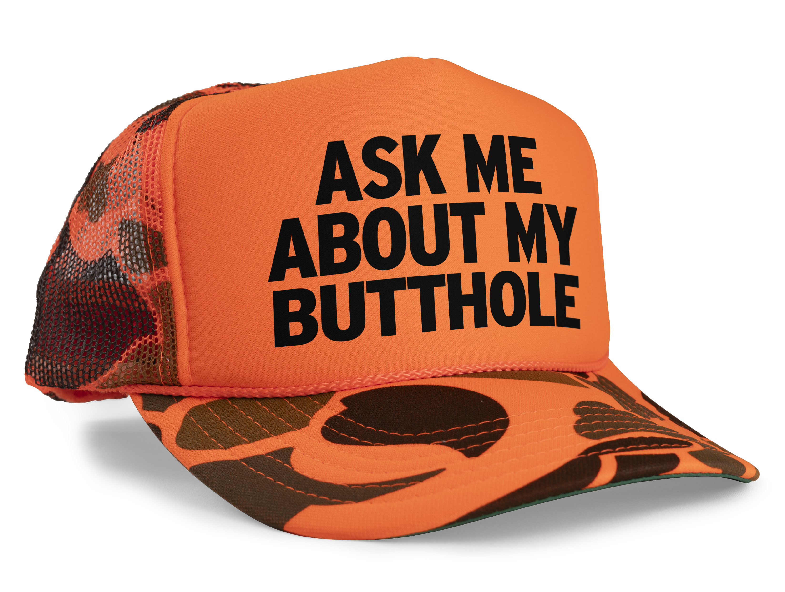 Ask Me About My Butthole Funny Party Snapback Mesh Trucker Hat