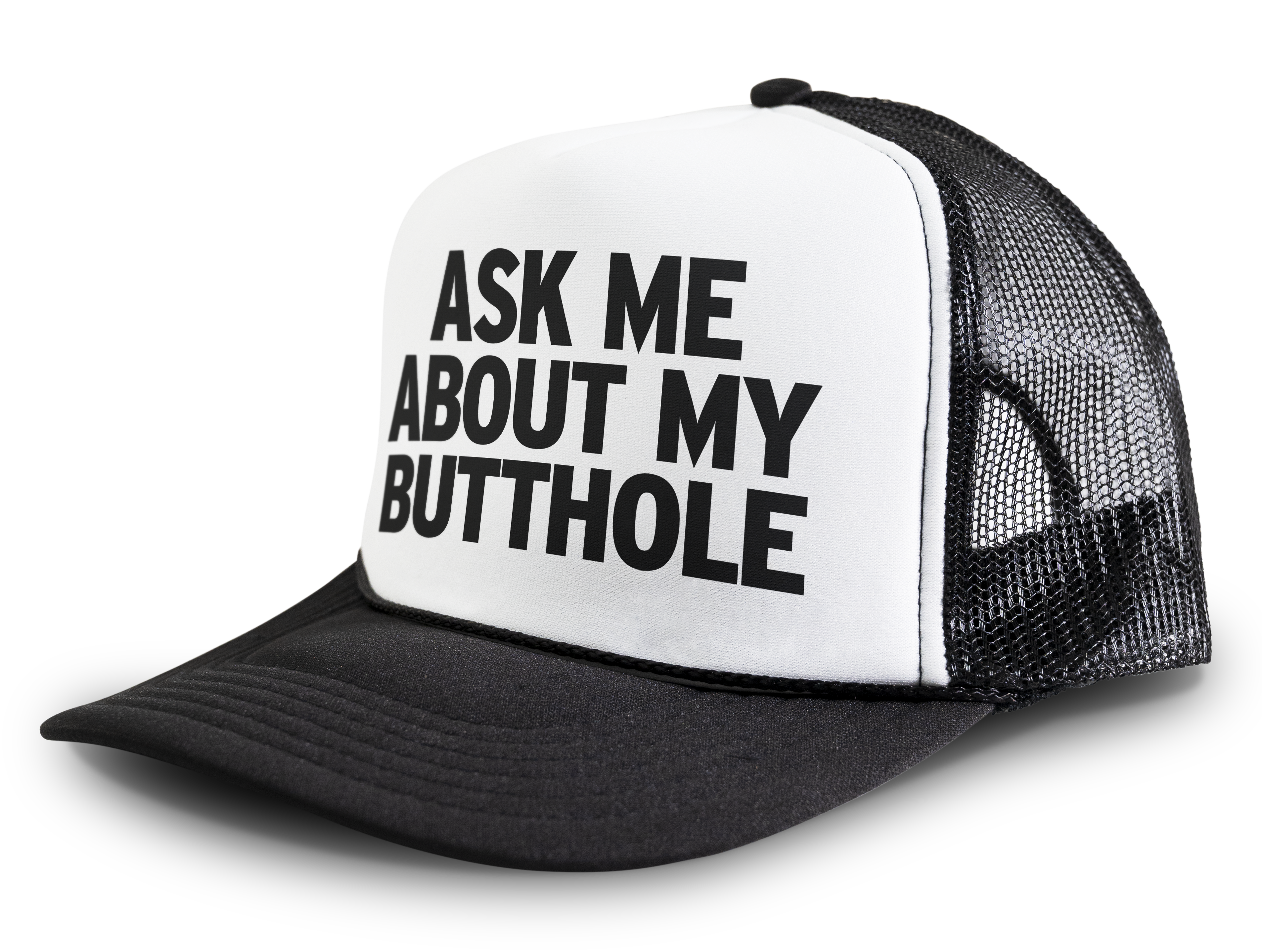 Ask Me About My Butthole Funny Party Snapback Mesh Trucker Hat