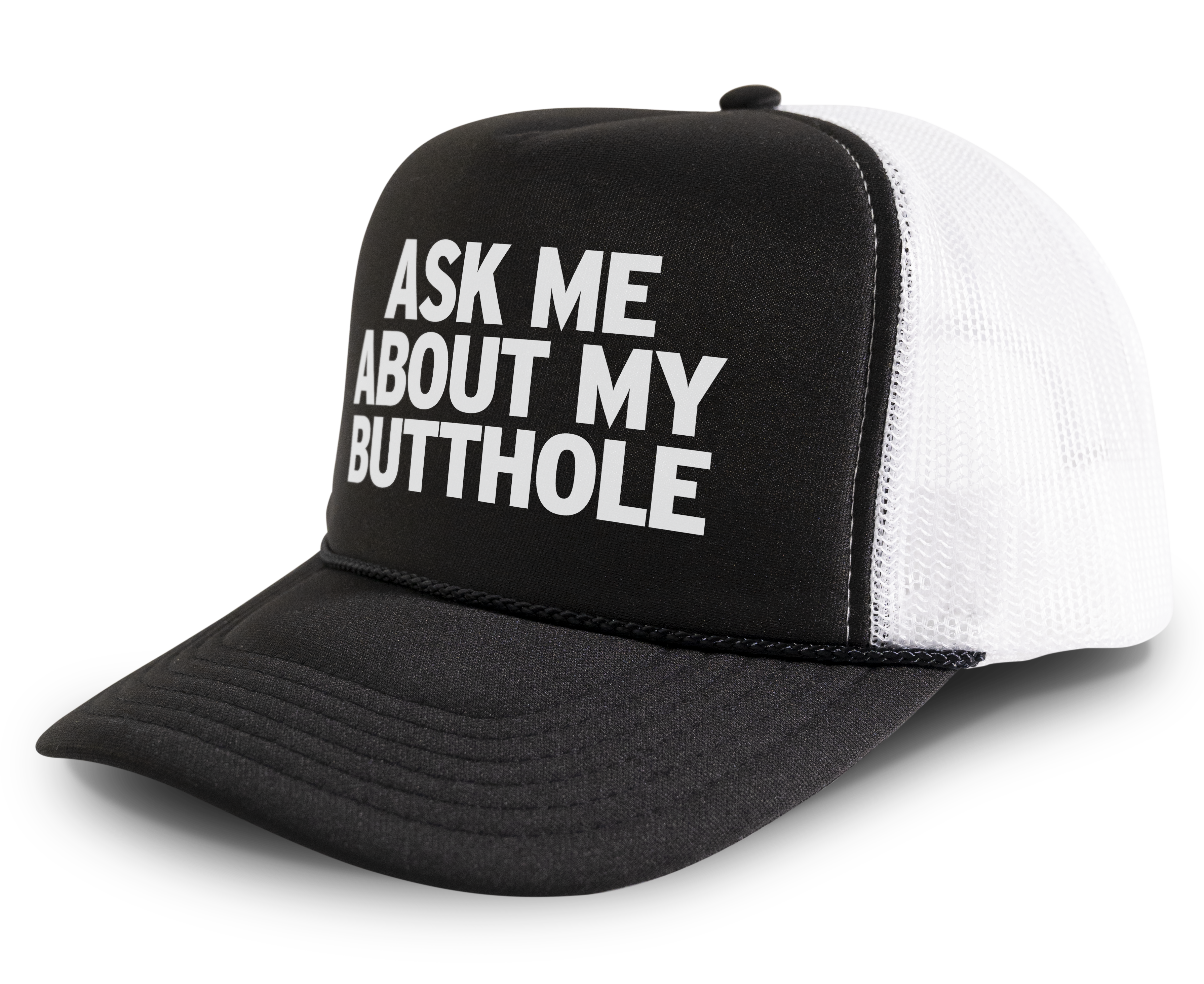 Ask Me About My Butthole Funny Party Snapback Mesh Trucker Hat