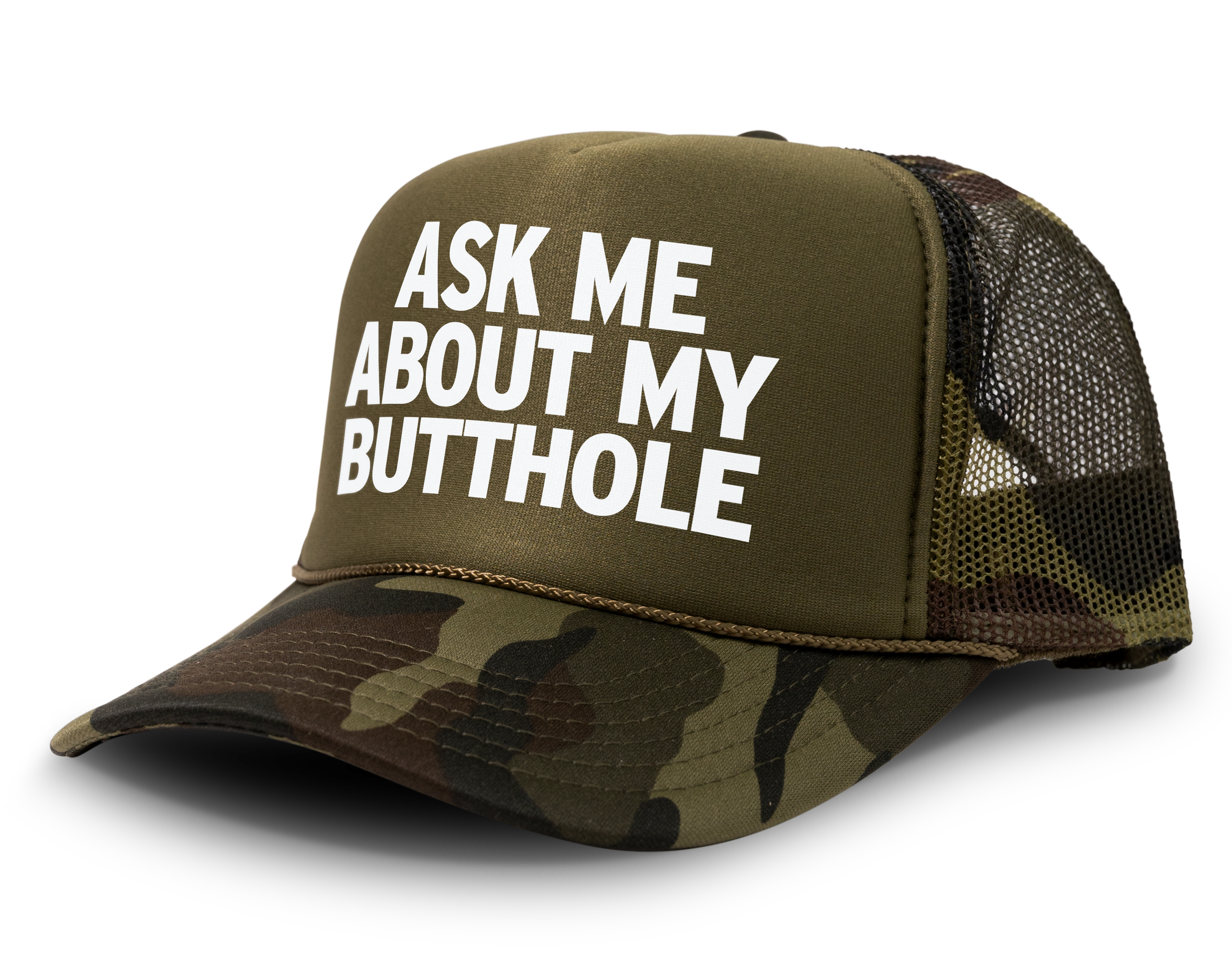 Ask Me About My Butthole Funny Party Snapback Mesh Trucker Hat