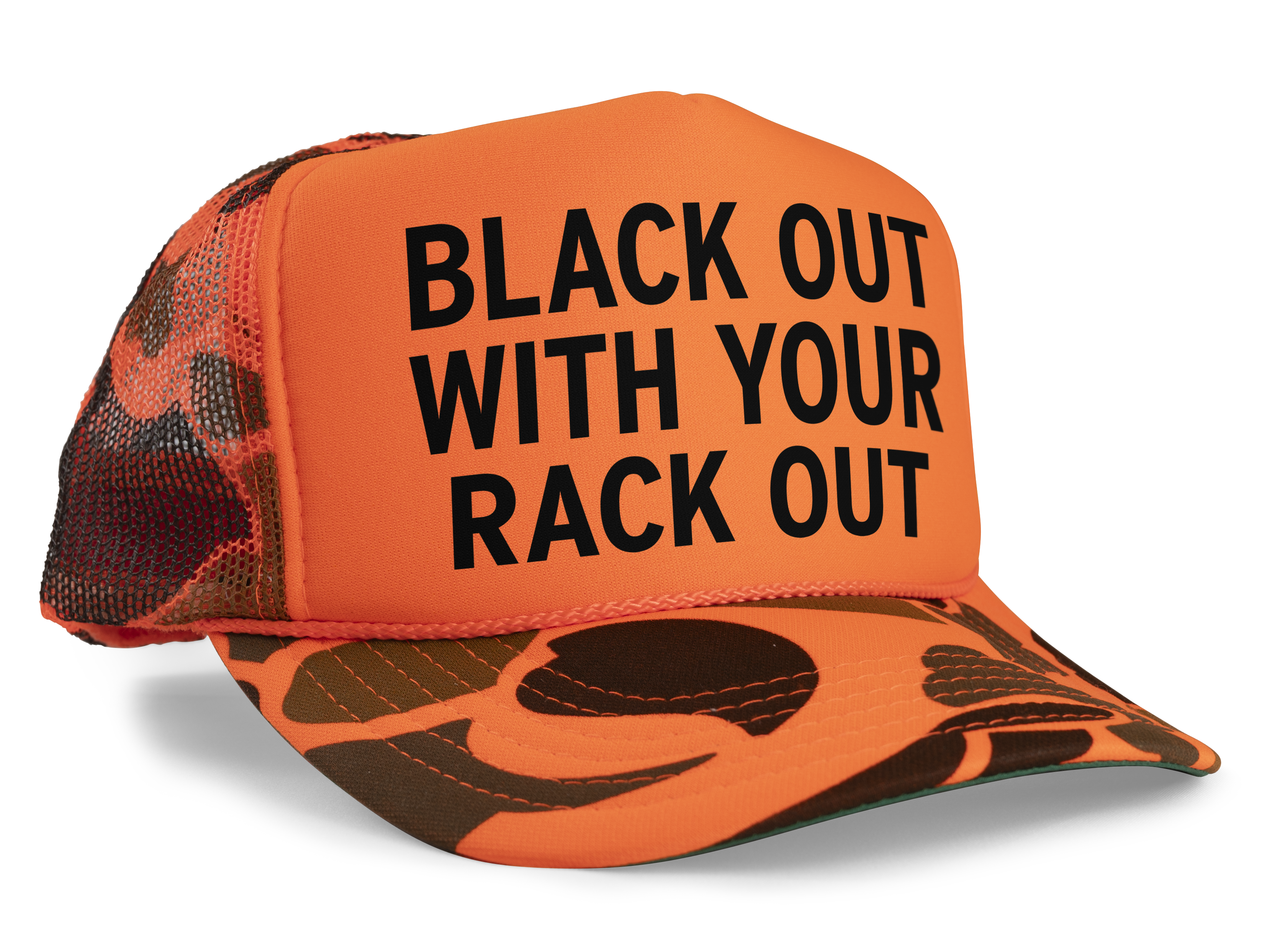 Black Out With Your Rack Out Funny Party Snapback Mesh Trucker Hat