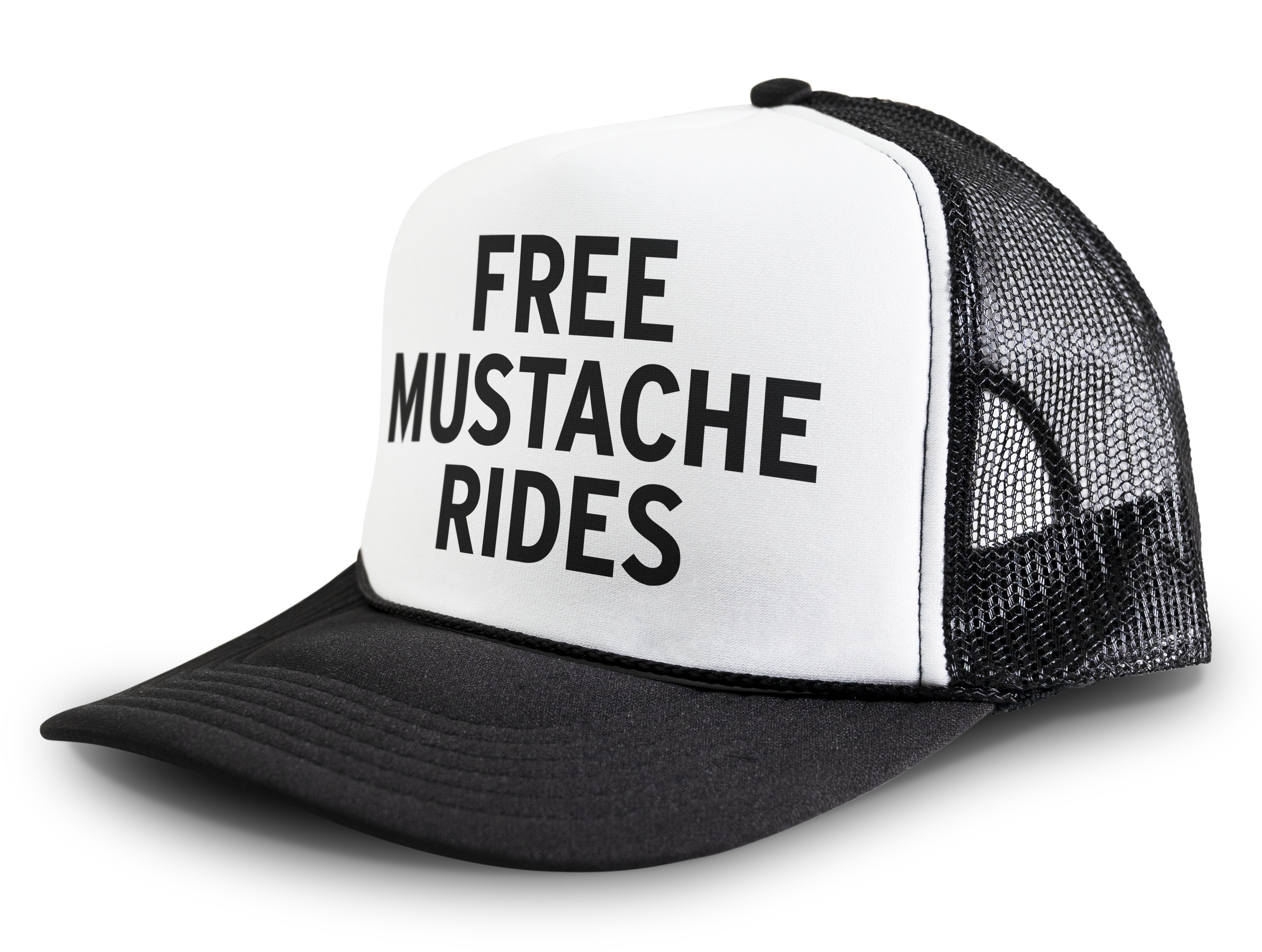 Free Mustache Rides Funny Party Snapback Mesh Trucker Hat