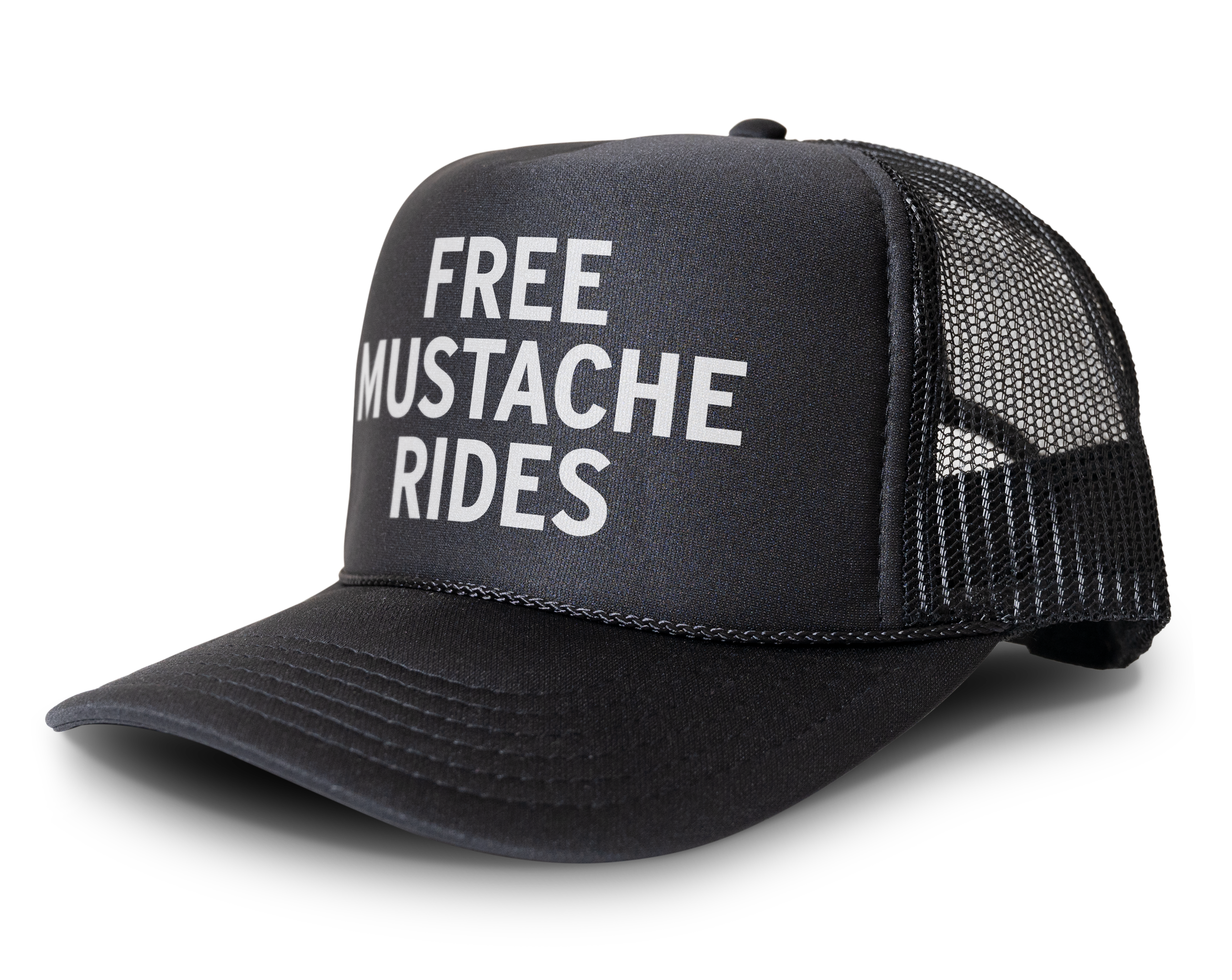 Free Mustache Rides Funny Party Snapback Mesh Trucker Hat