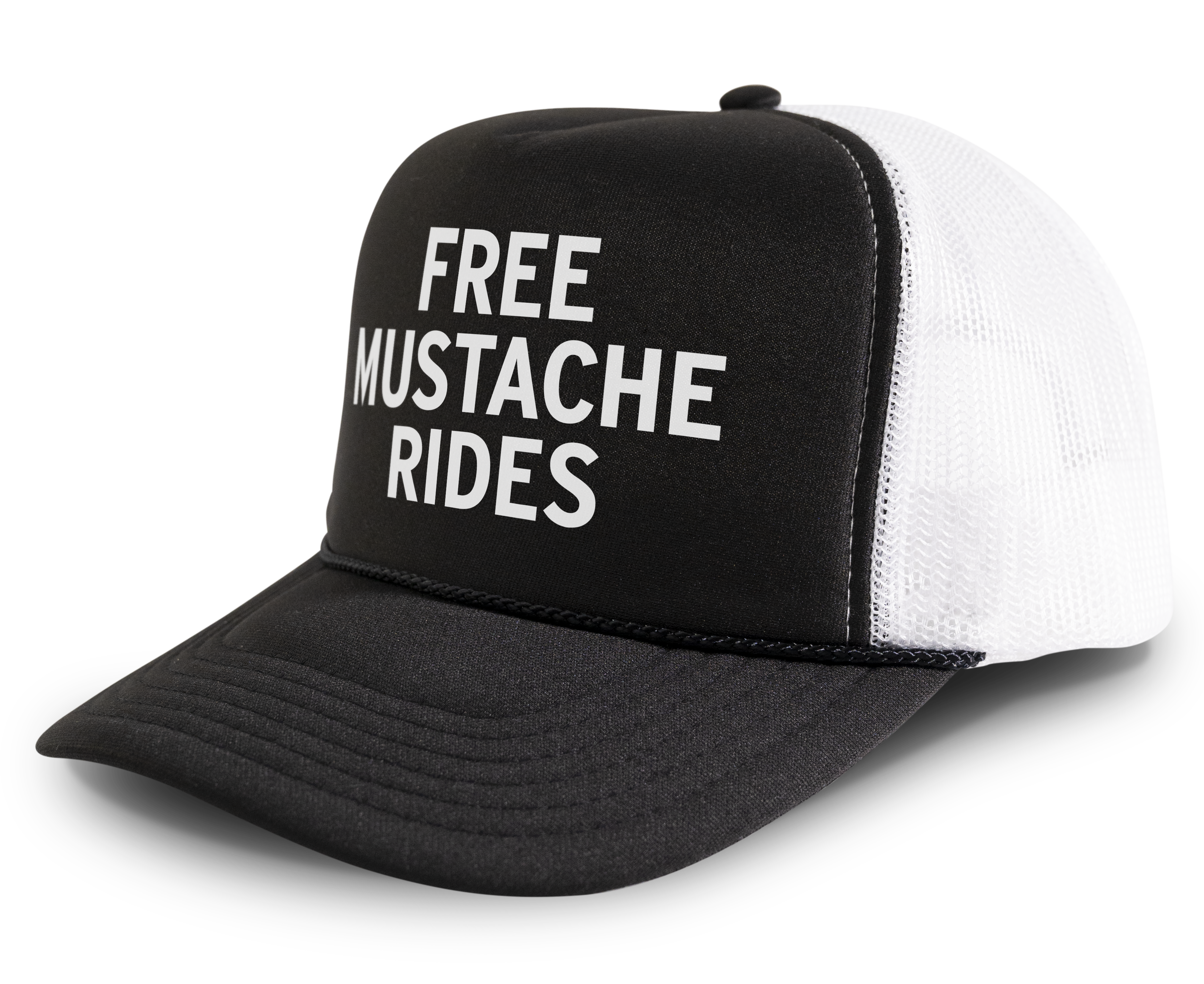 Free Mustache Rides Funny Party Snapback Mesh Trucker Hat