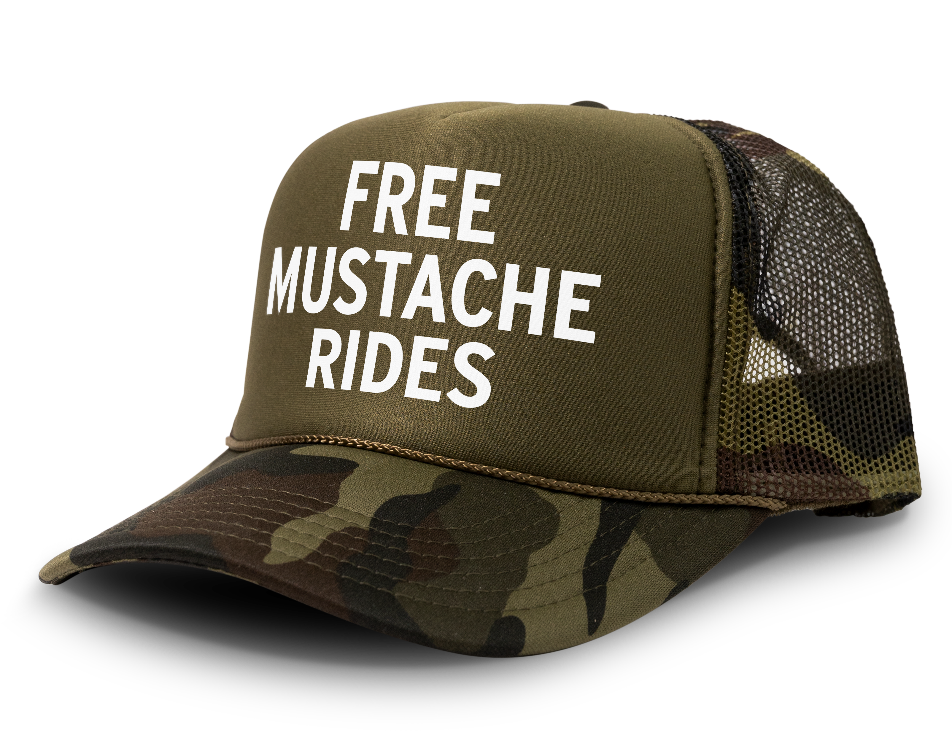 Free Mustache Rides Funny Party Snapback Mesh Trucker Hat