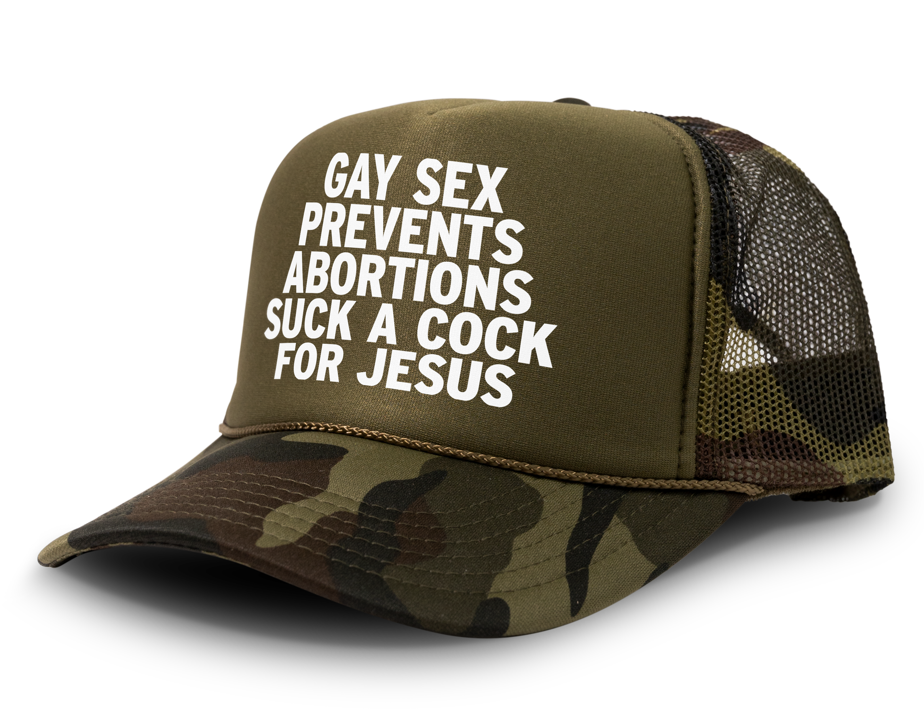 Gay Sex Prevents Abortions Suck a Cock For Jesus Funny Gay Party Snapback Mesh Trucker Hat