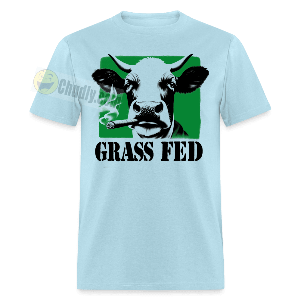Grass Fed Funny Stoner Cow Unisex Classic T-Shirt - powder blue