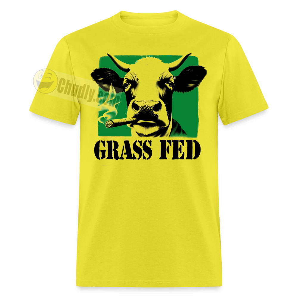 Grass Fed Funny Stoner Cow Unisex Classic T-Shirt - yellow
