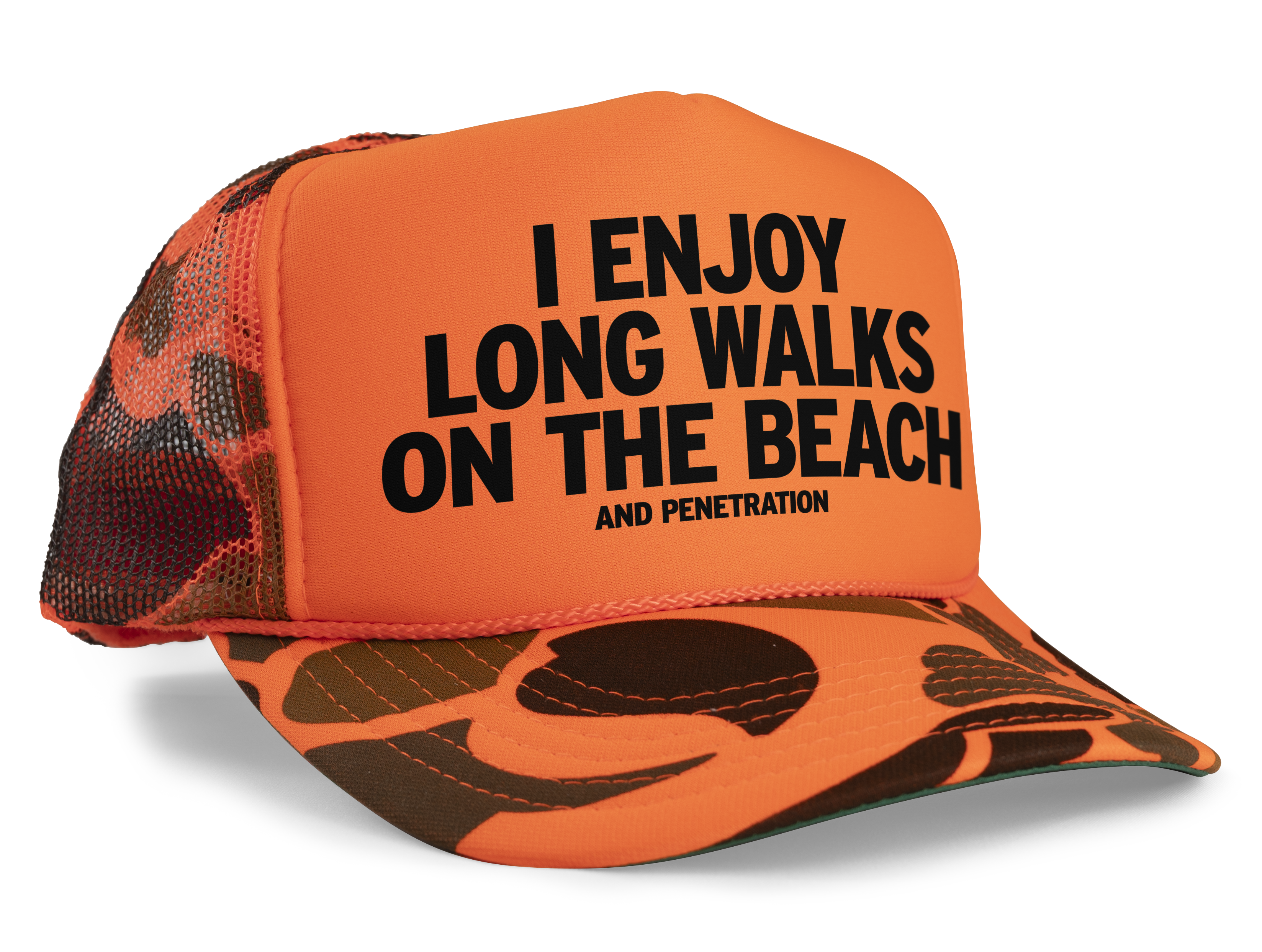 I Enjoy Long Walks on the Beach and Penetration Funny Party Snapback Mesh Trucker Hat