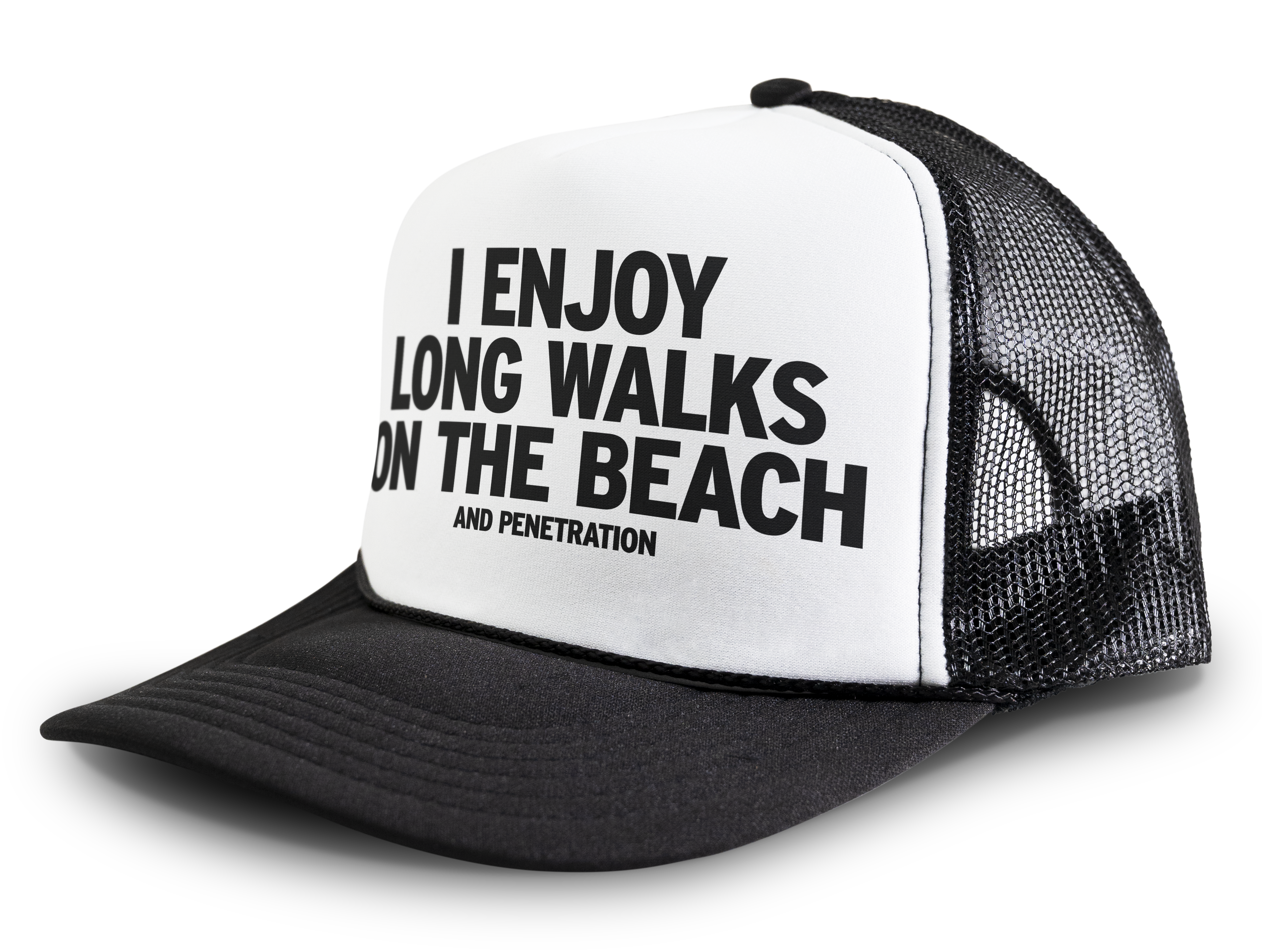 I Enjoy Long Walks on the Beach and Penetration Funny Party Snapback Mesh Trucker Hat