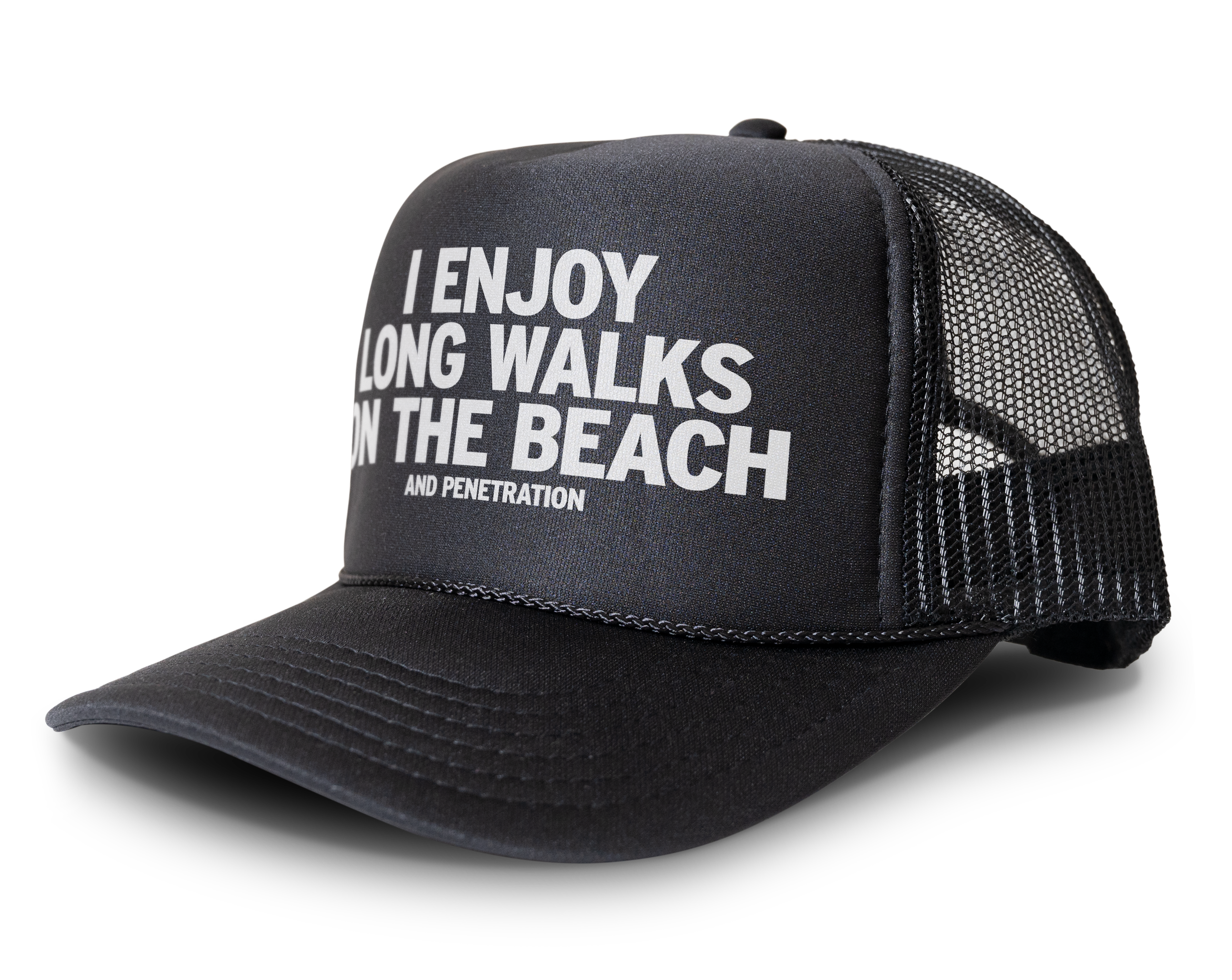 I Enjoy Long Walks on the Beach and Penetration Funny Party Snapback Mesh Trucker Hat