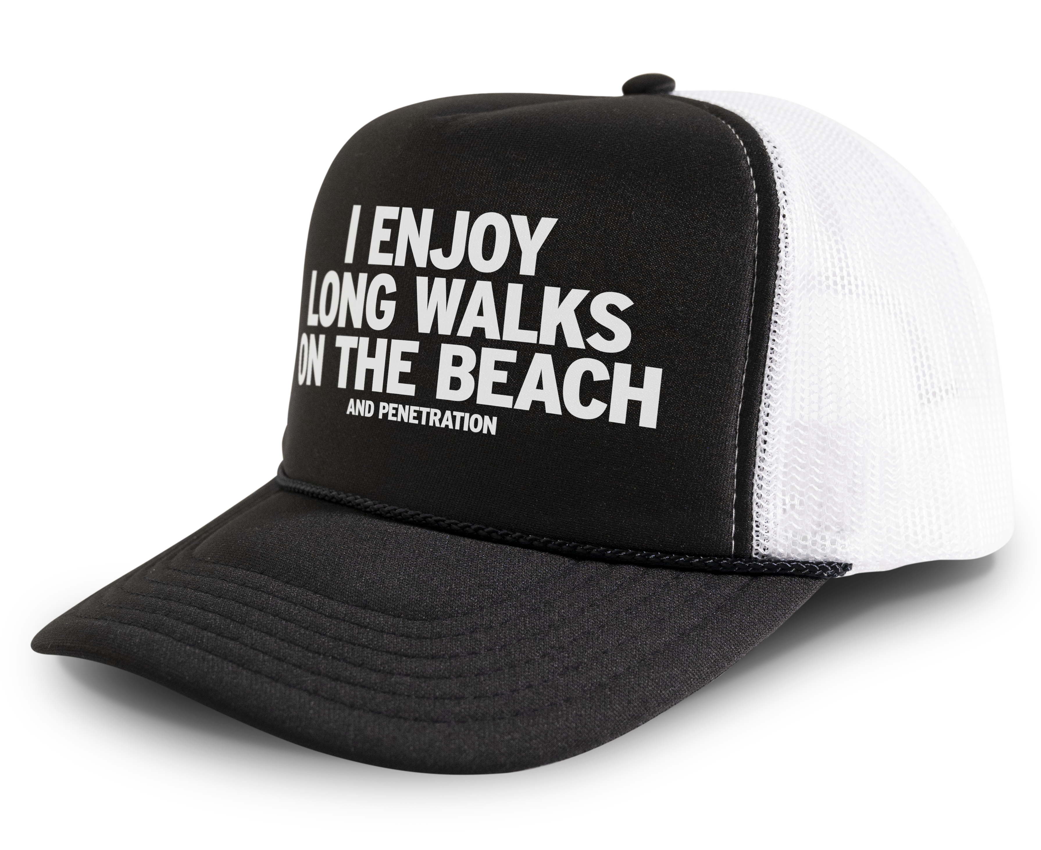 I Enjoy Long Walks on the Beach and Penetration Funny Party Snapback Mesh Trucker Hat