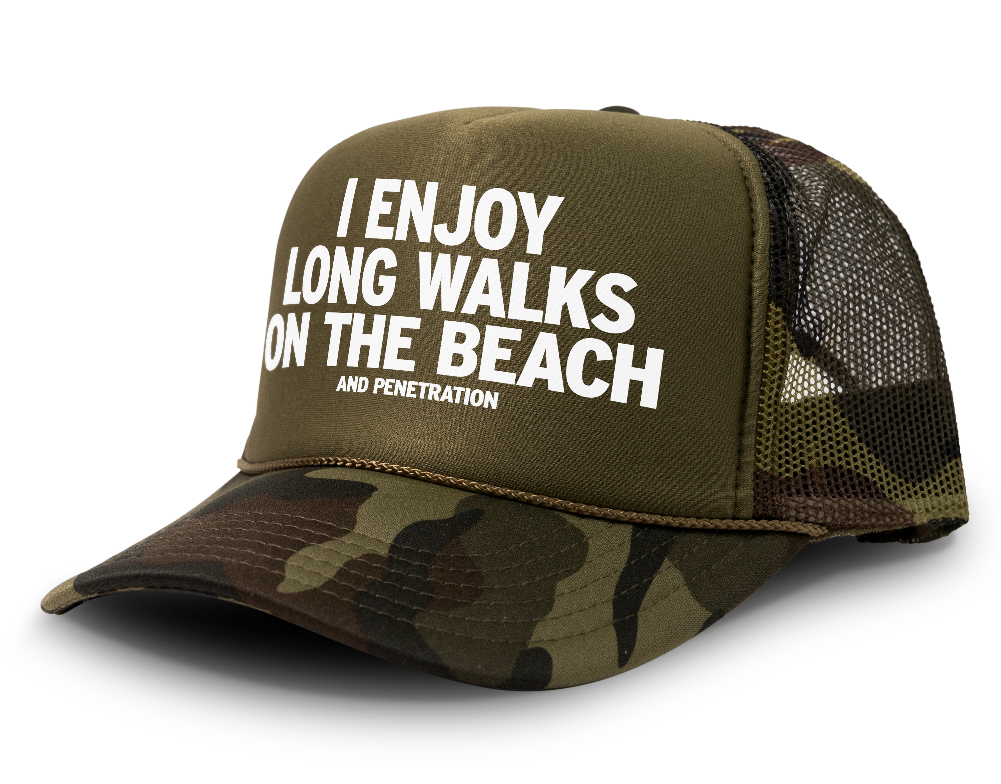 I Enjoy Long Walks on the Beach and Penetration Funny Party Snapback Mesh Trucker Hat