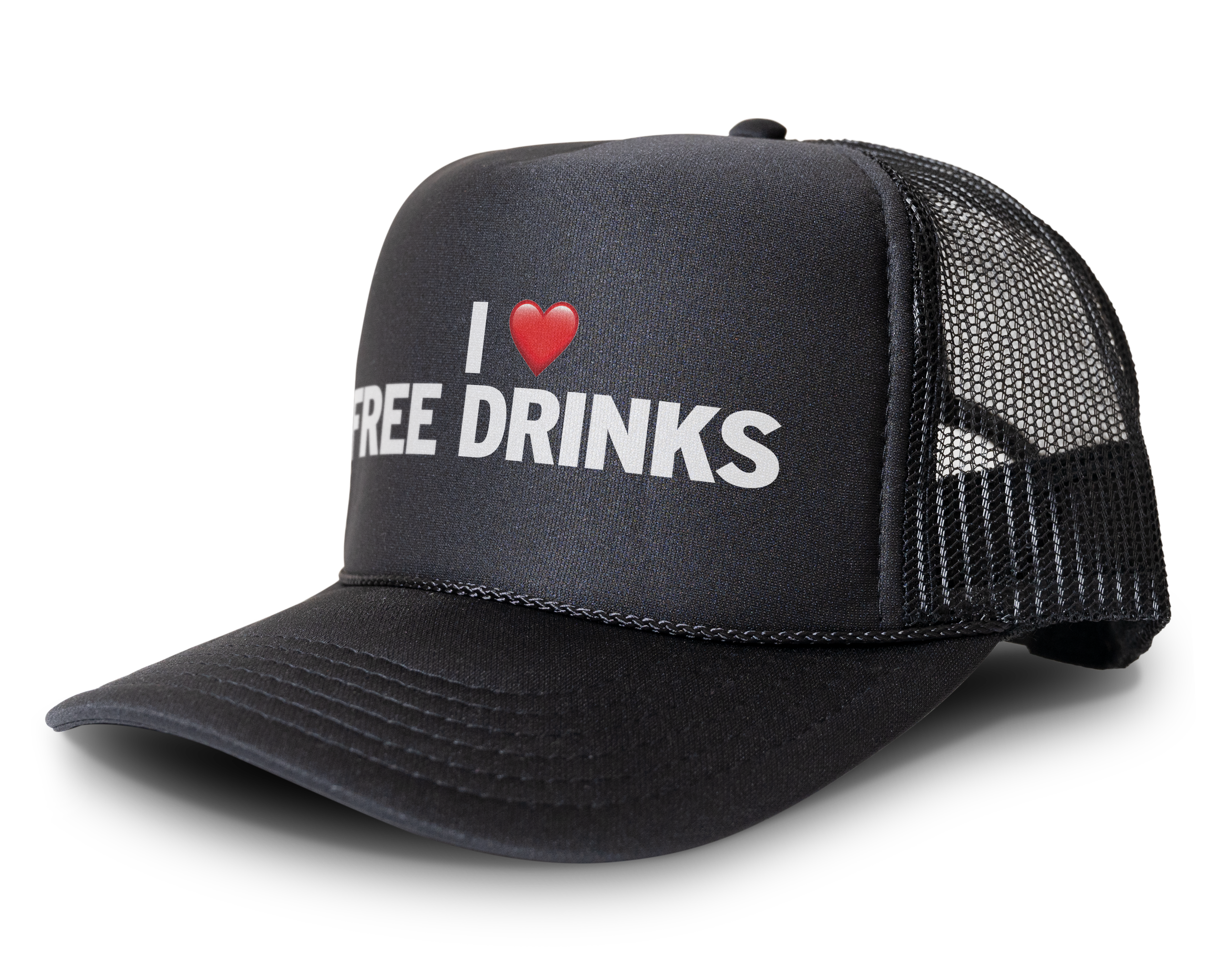 I Love Free Drinks Funny Party Snapback Mesh Trucker Hat