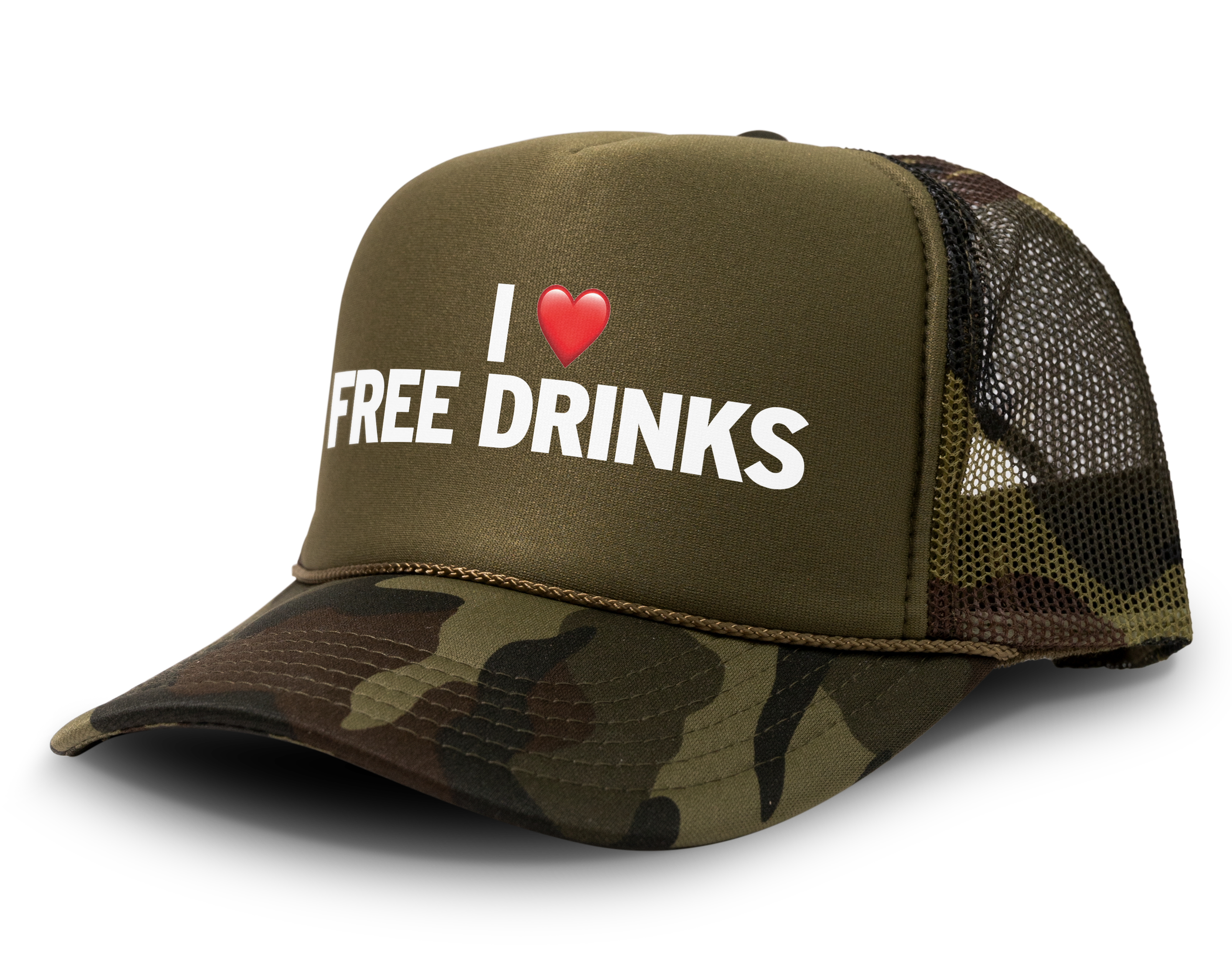 I Love Free Drinks Funny Party Snapback Mesh Trucker Hat