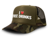 I Love Free Drinks Funny Party Snapback Mesh Trucker Hat