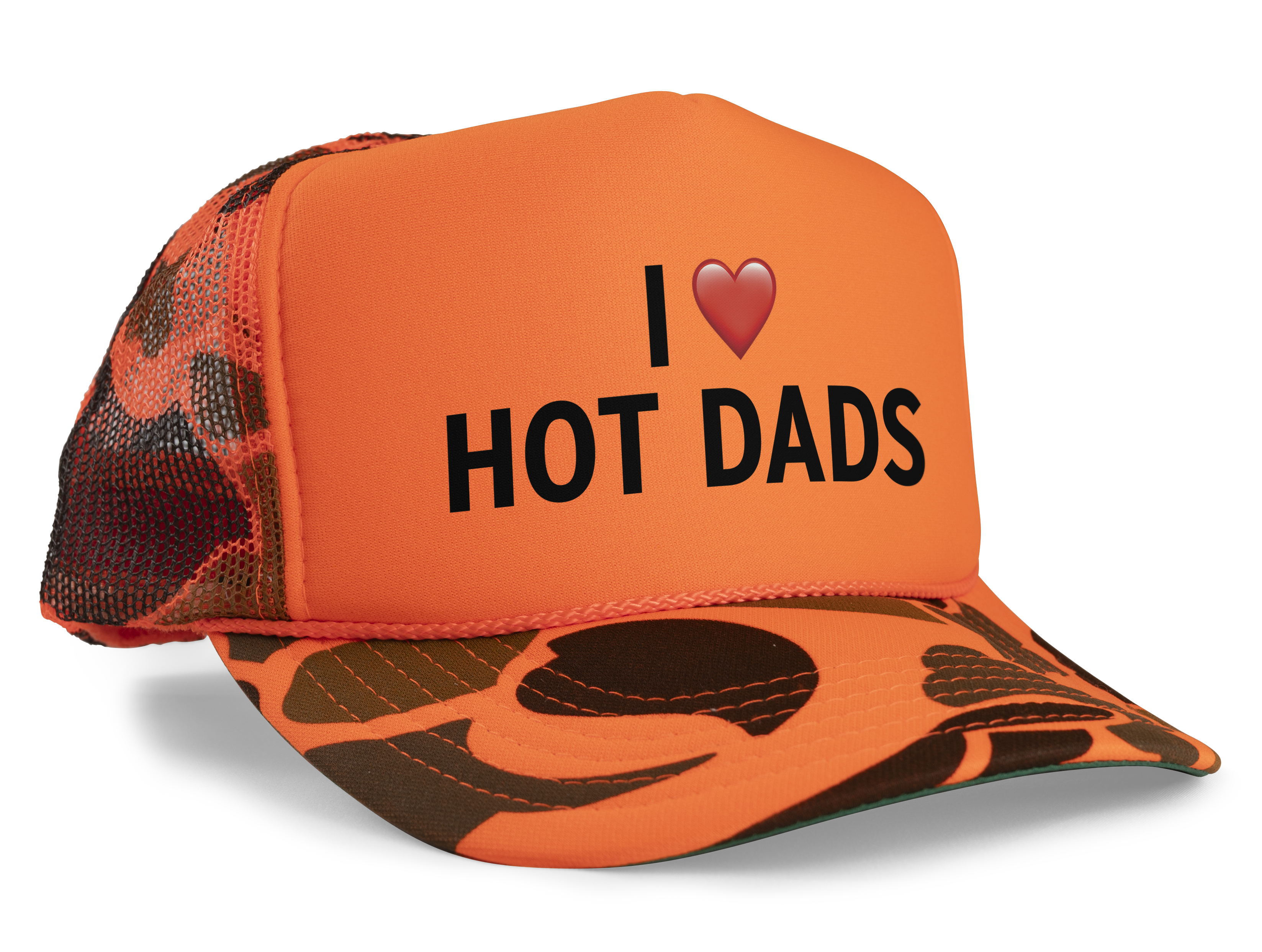 I Love Hot Dads Heart Funny Party Snapback Mesh Trucker Hat