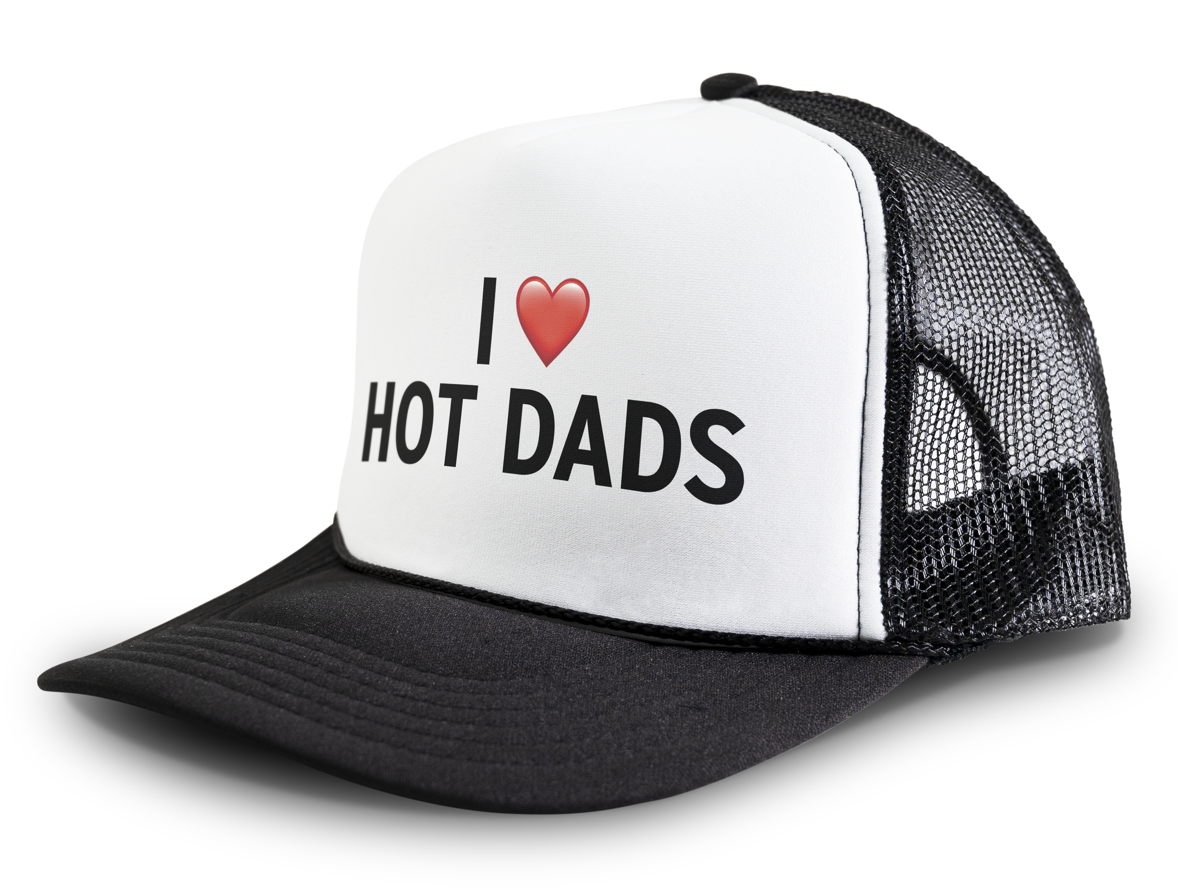 I Love Hot Dads Heart Funny Party Snapback Mesh Trucker Hat