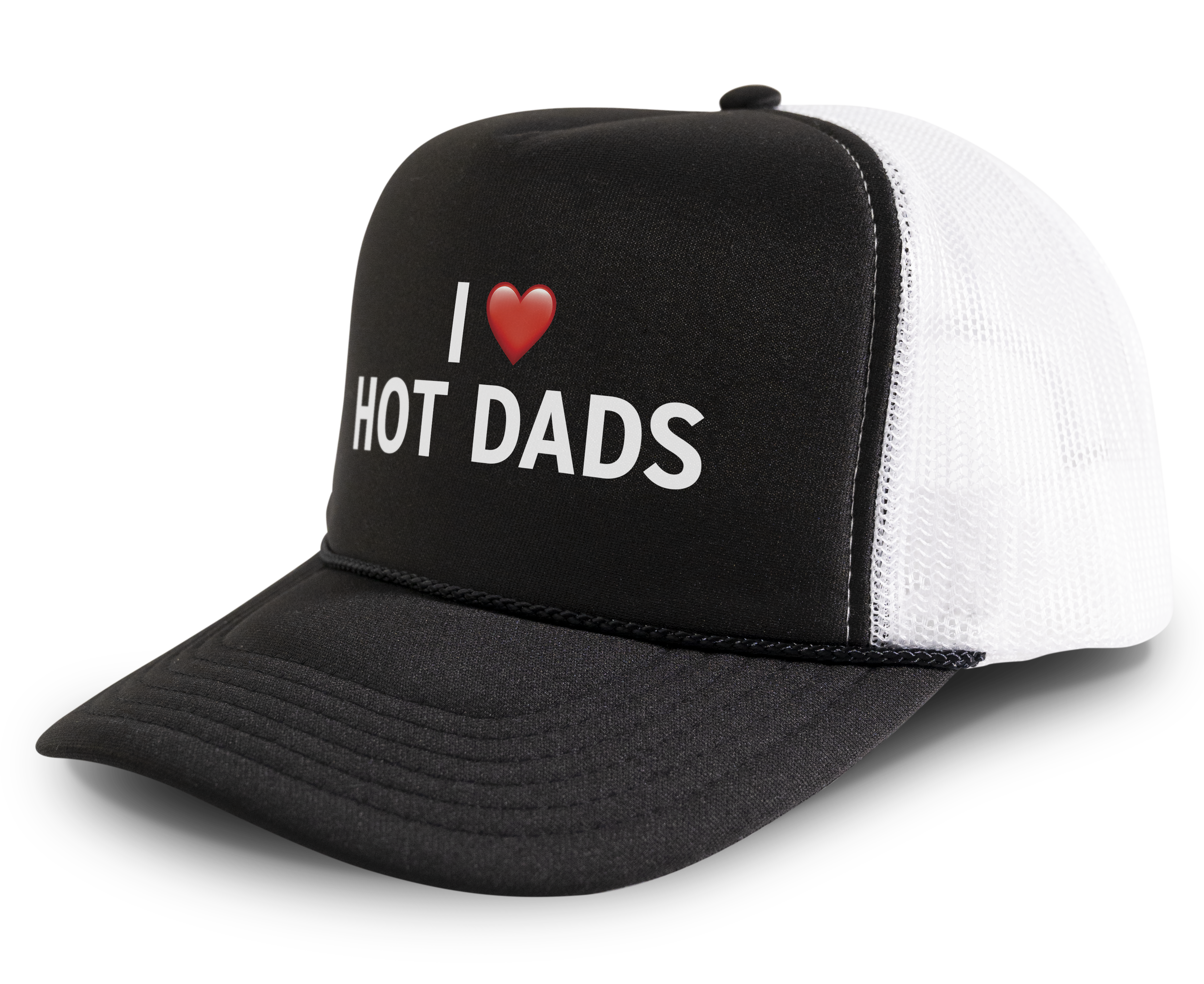 I Love Hot Dads Heart Funny Party Snapback Mesh Trucker Hat