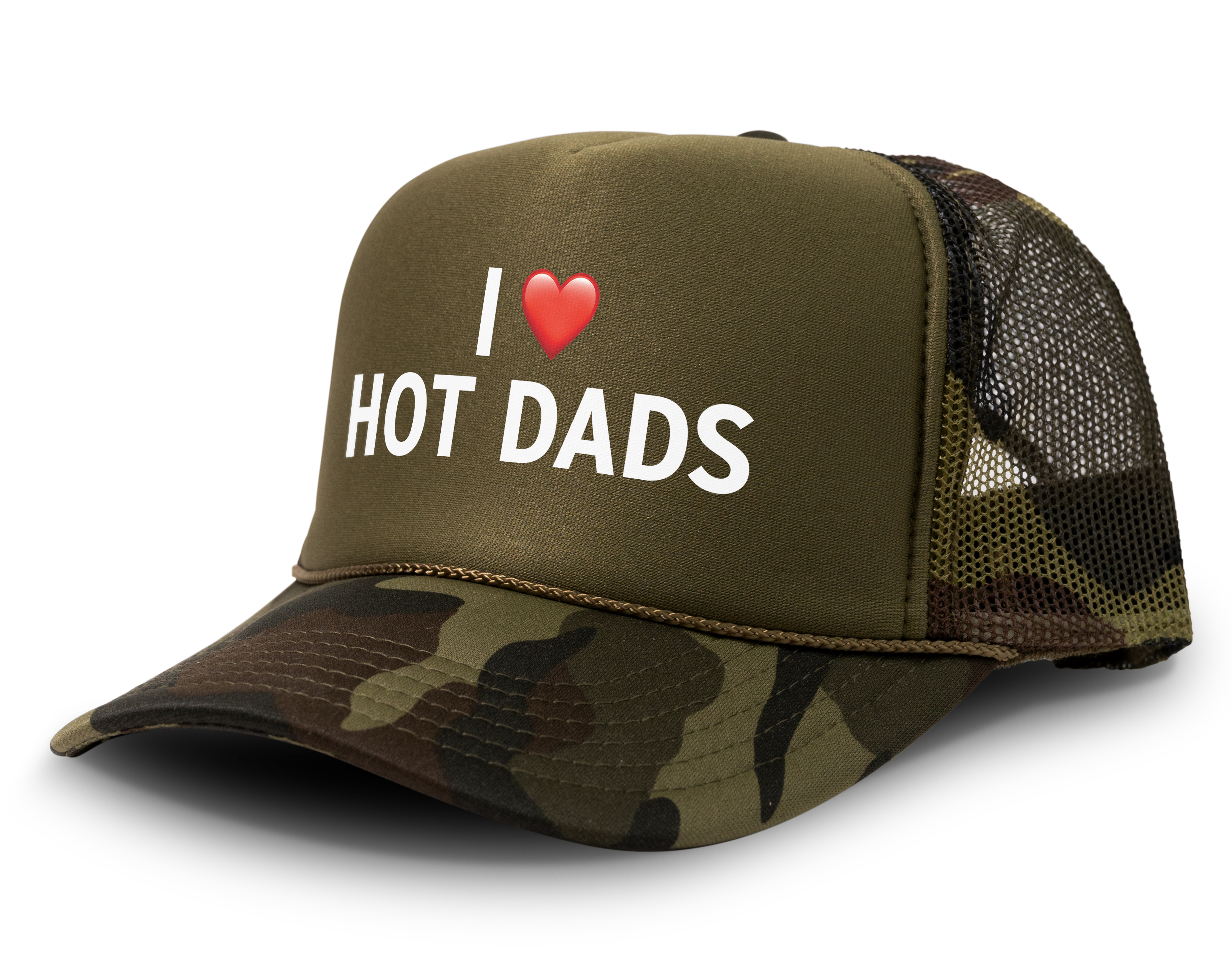 I Love Hot Dads Heart Funny Party Snapback Mesh Trucker Hat