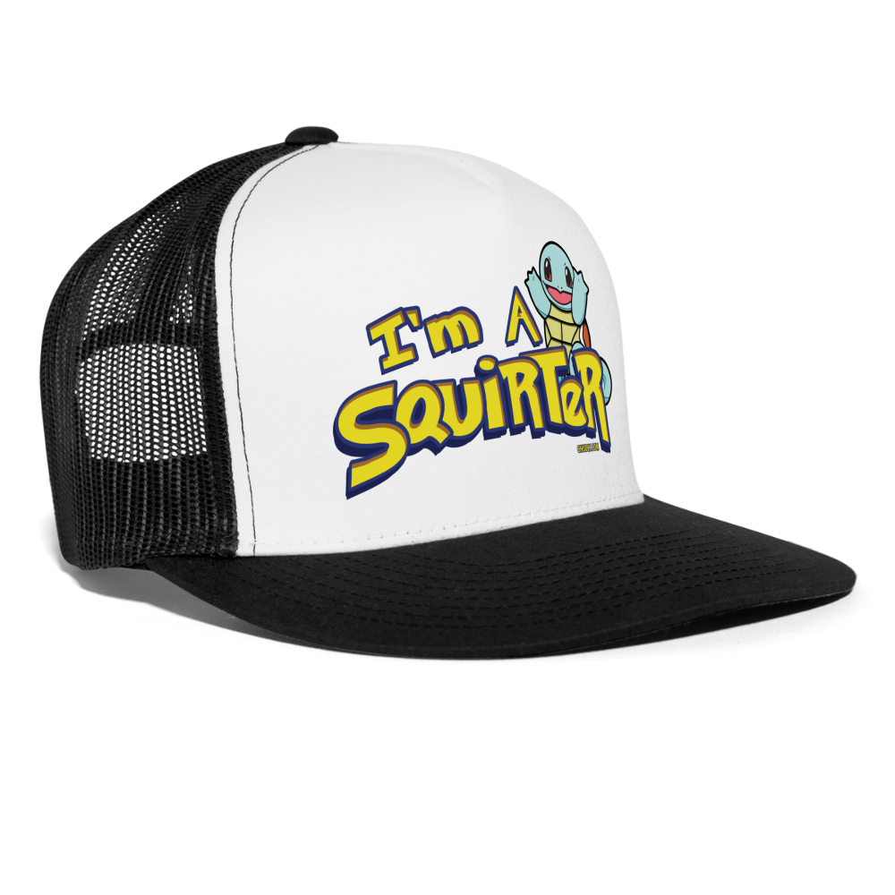 I'm A Squirter Funny Meme Squirt Snapback Mesh Trucker Hat - white/black