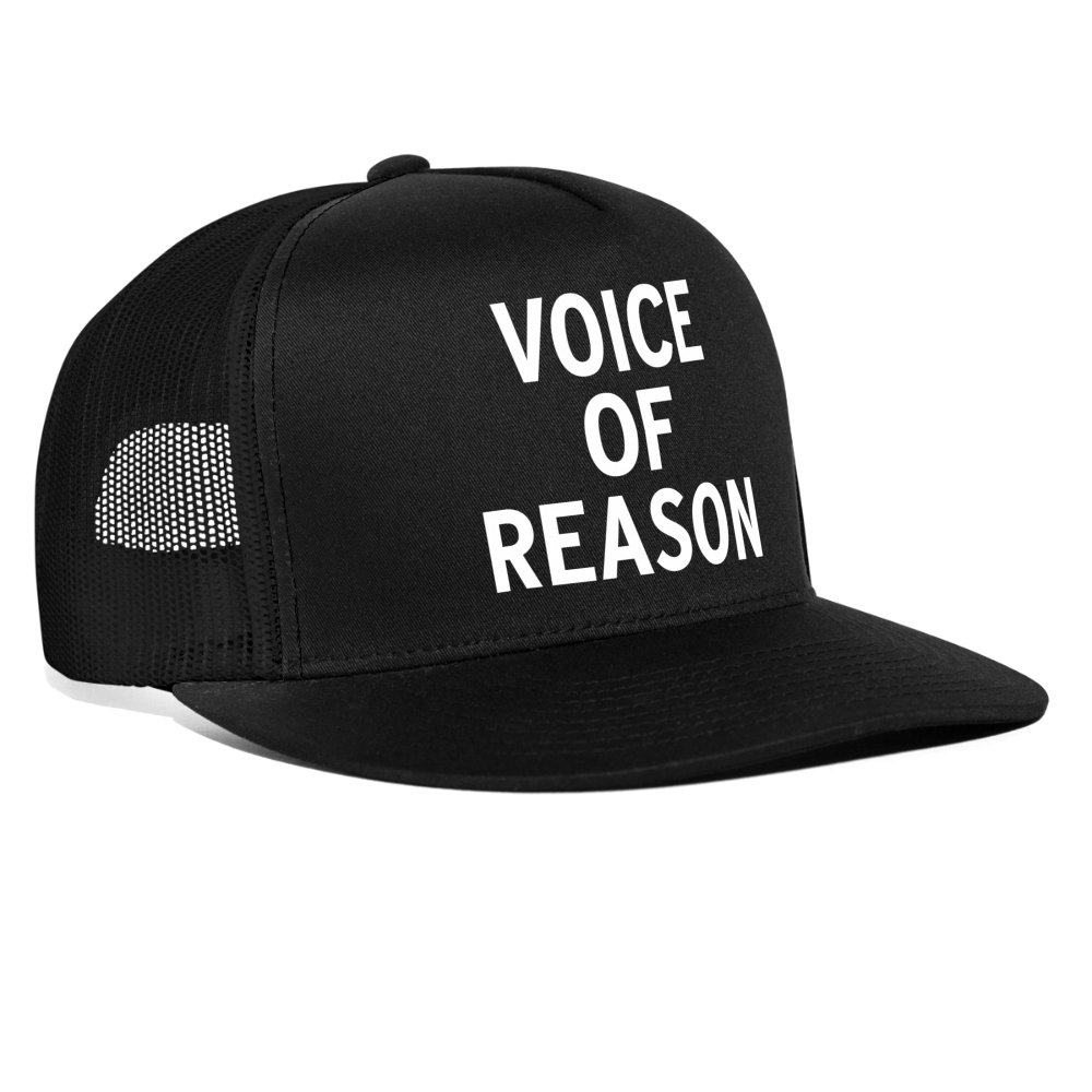 Voice of Reason Funny Party Snapback Mesh Trucker Hat - black/black