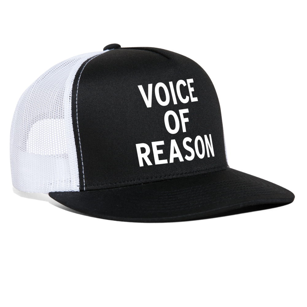 Voice of Reason Funny Party Snapback Mesh Trucker Hat - black/white
