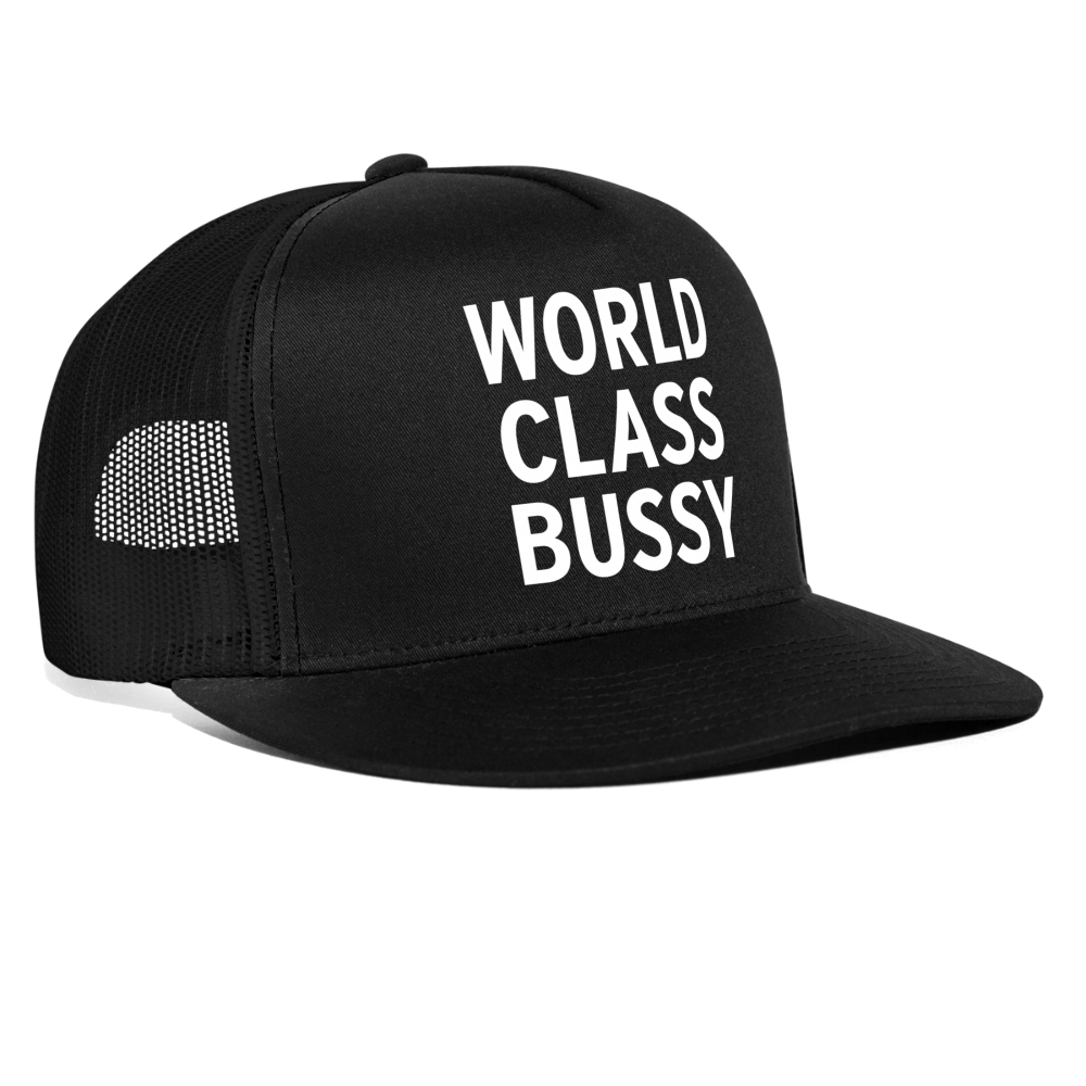 World Class Bussy Funny Gay Party Snapback Mesh Trucker Hat - black/black