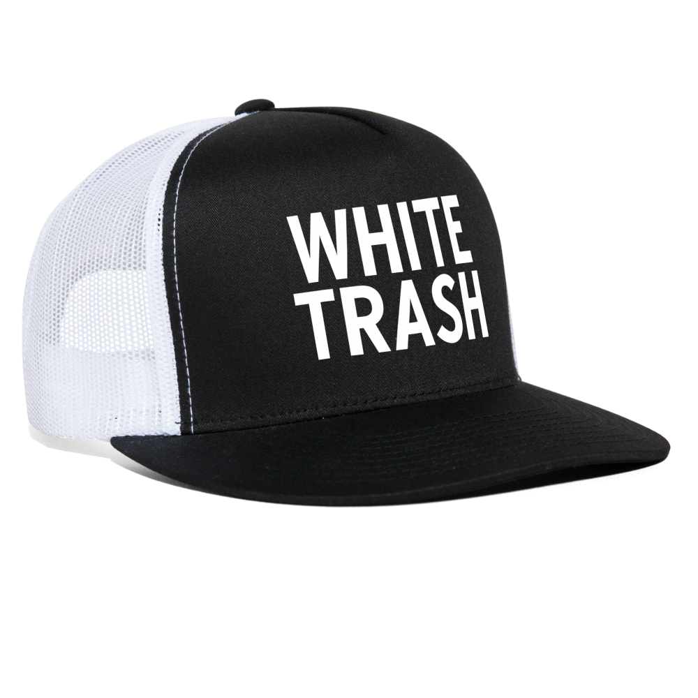 White Trash Funny Party Snapback Mesh Trucker Hat - black/white