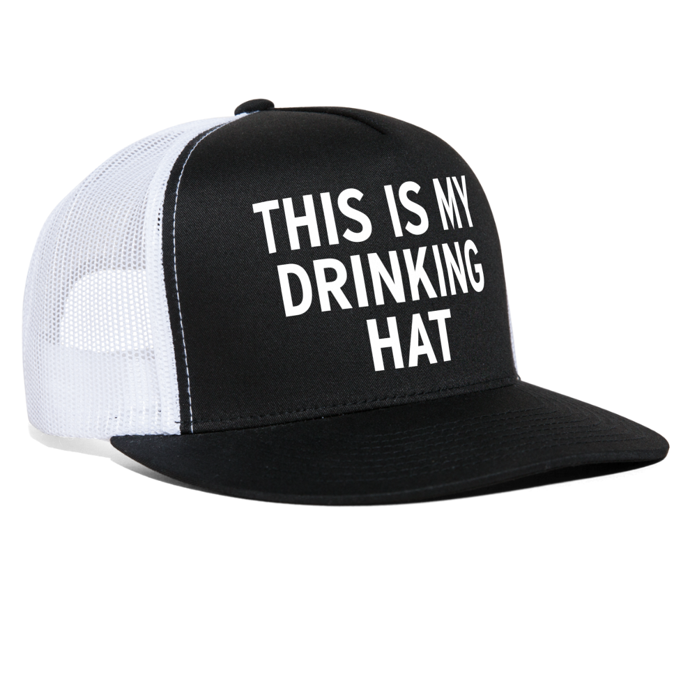 This Is My Drinking Hat Funny Party Snapback Mesh Trucker Hat - black/white