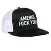America Fuck Yeah Funny Party 4th of July Snapback Mesh Trucker Hat - black/white